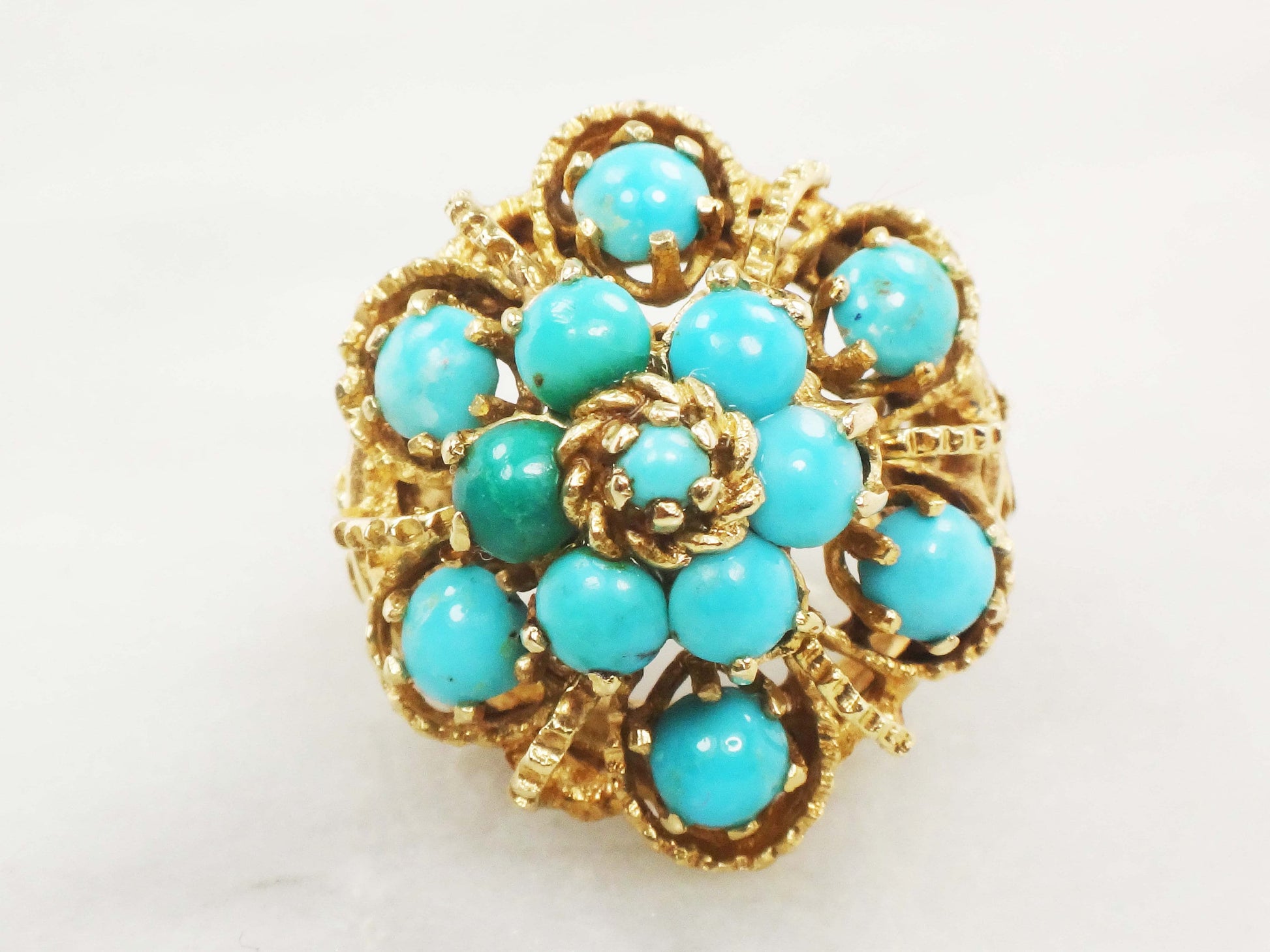 Vintage Large 14k Yellow Gold Turquoise Dome Pinky Ring Size 3