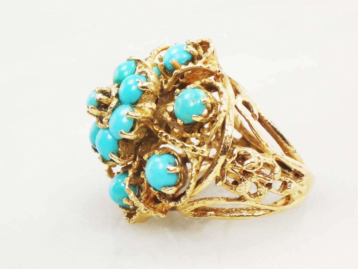Vintage Large 14k Yellow Gold Turquoise Dome Pinky Ring Size 3