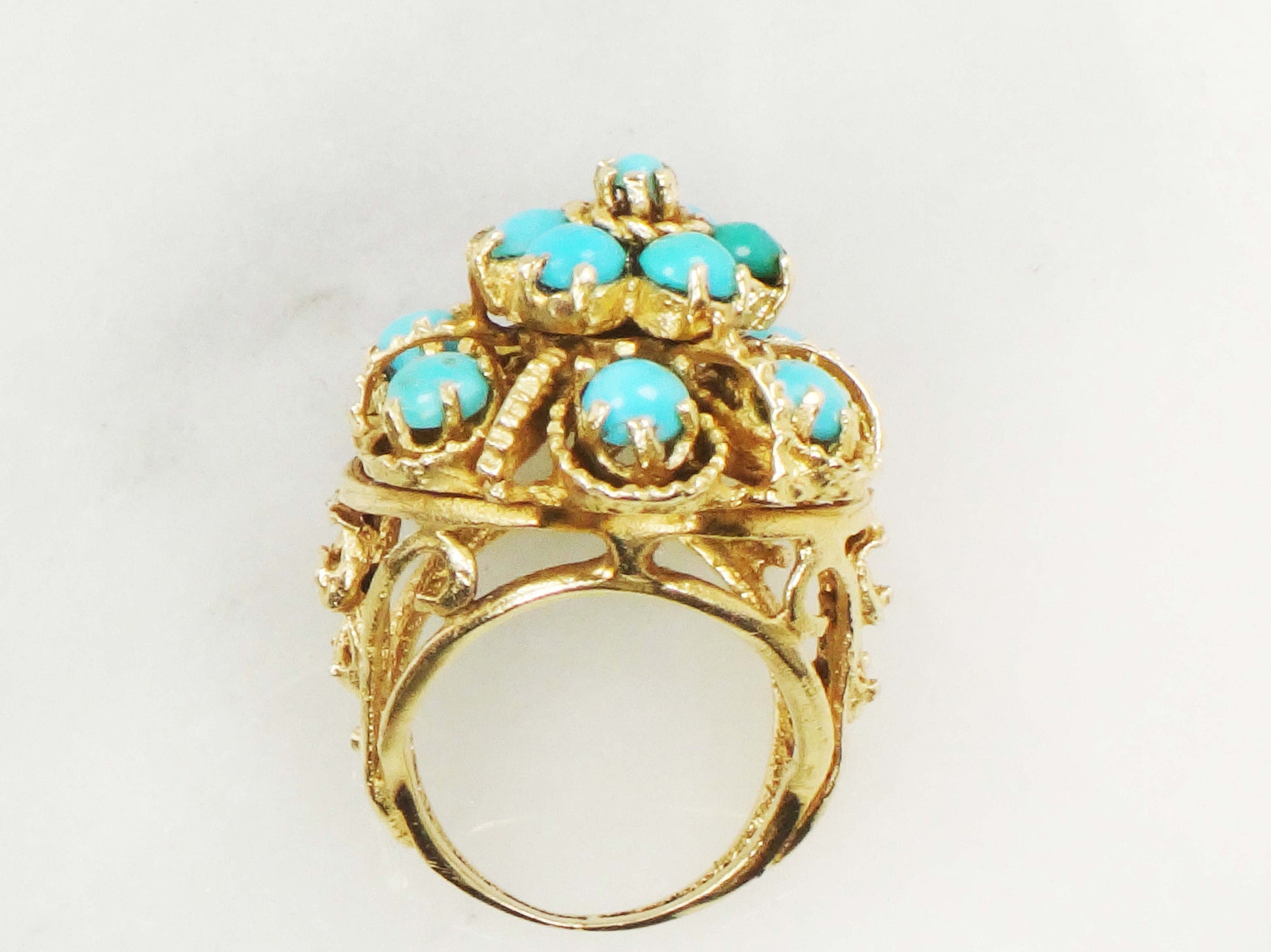 Vintage Large 14k Yellow Gold Turquoise Dome Pinky Ring Size 3