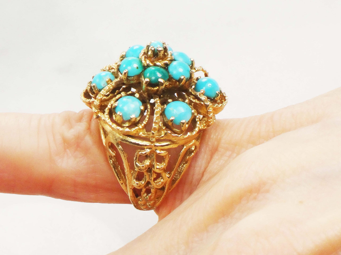Vintage Large 14k Yellow Gold Turquoise Dome Pinky Ring Size 3