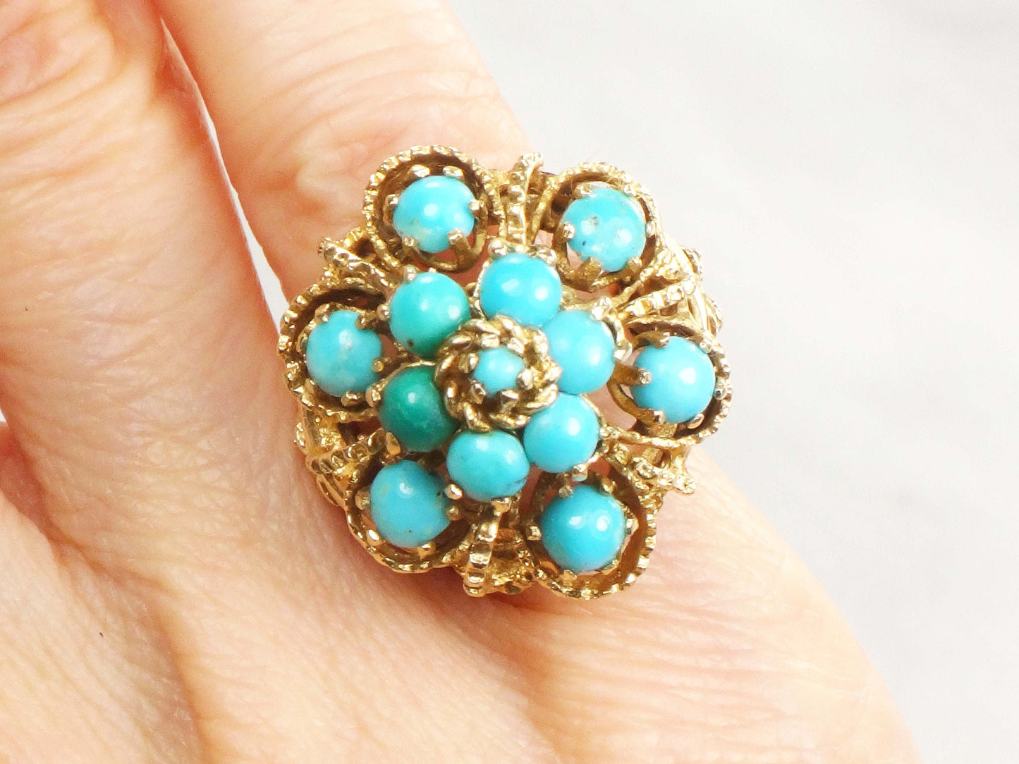 Vintage Large 14k Yellow Gold Turquoise Dome Pinky Ring Size 3