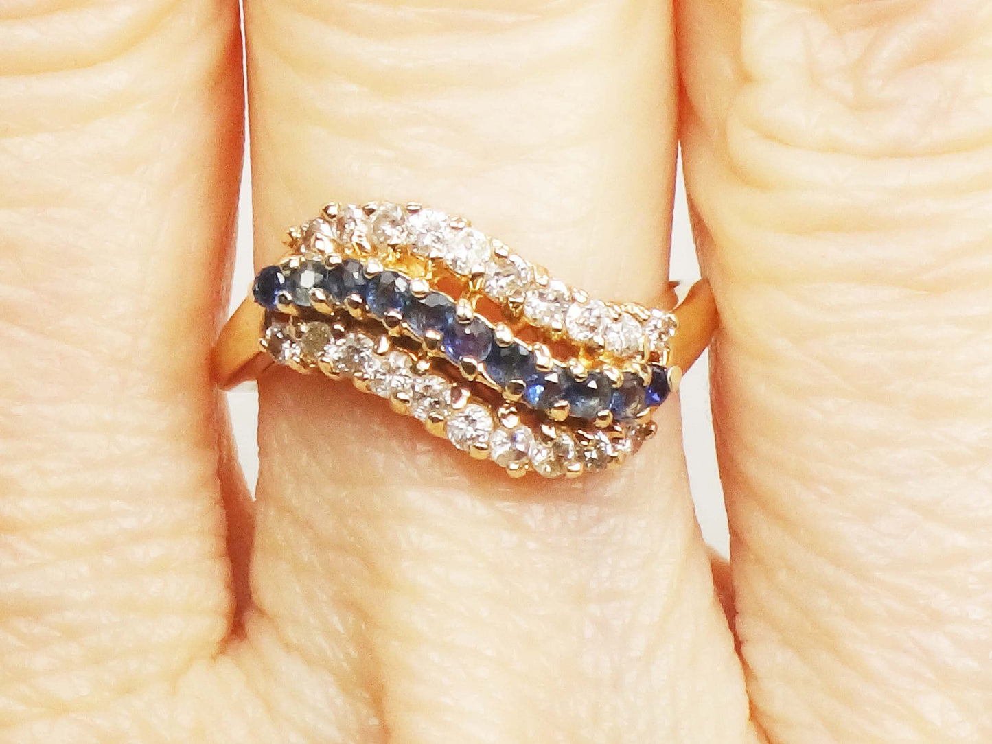 Vintage 14k Yellow Gold Sapphire and Diamond Ring - September Birthstone, Size 5.75, Circa 1990's