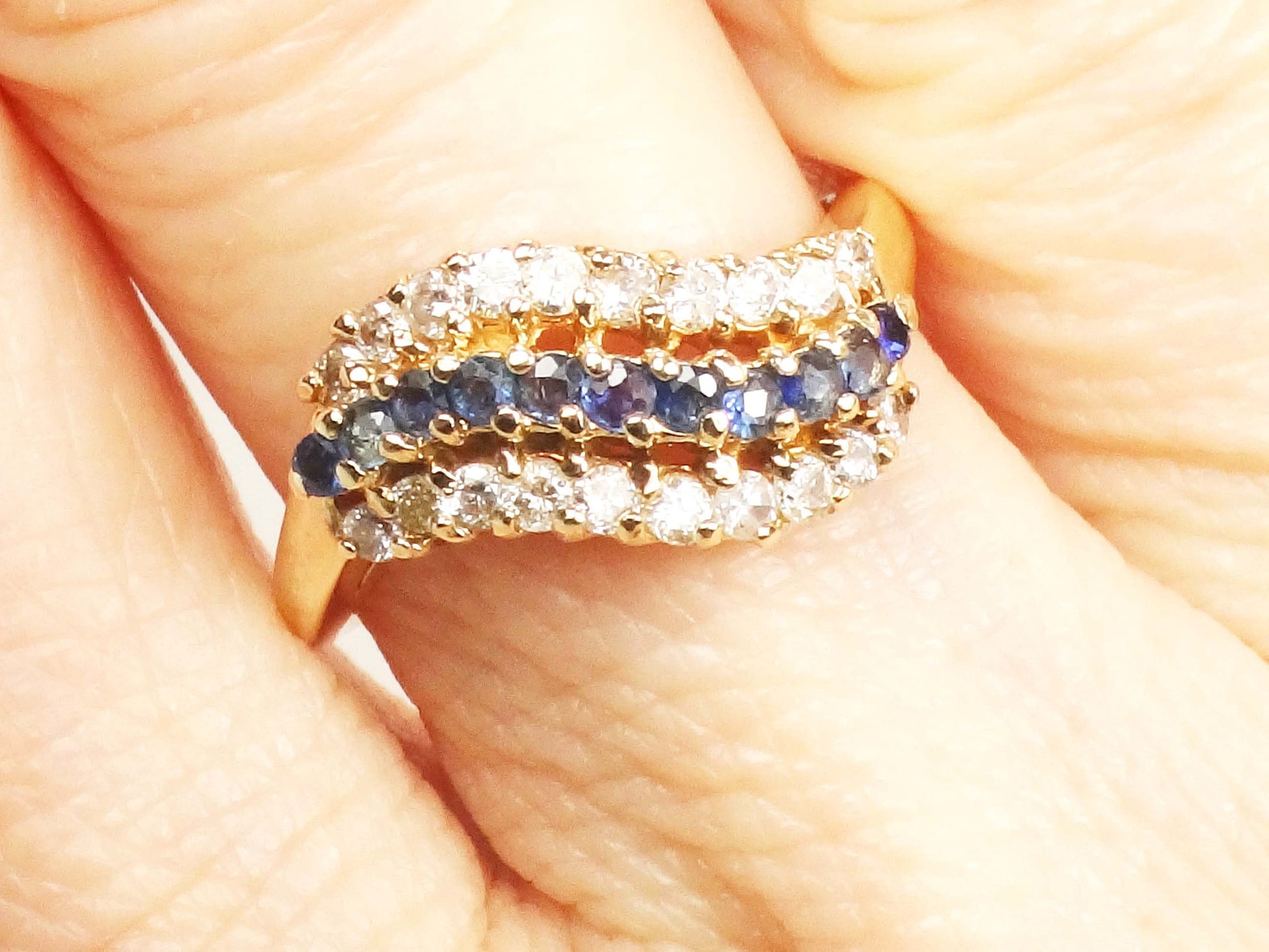 Vintage 14k Yellow Gold Sapphire and Diamond Ring - September Birthstone, Size 5.75, Circa 1990's