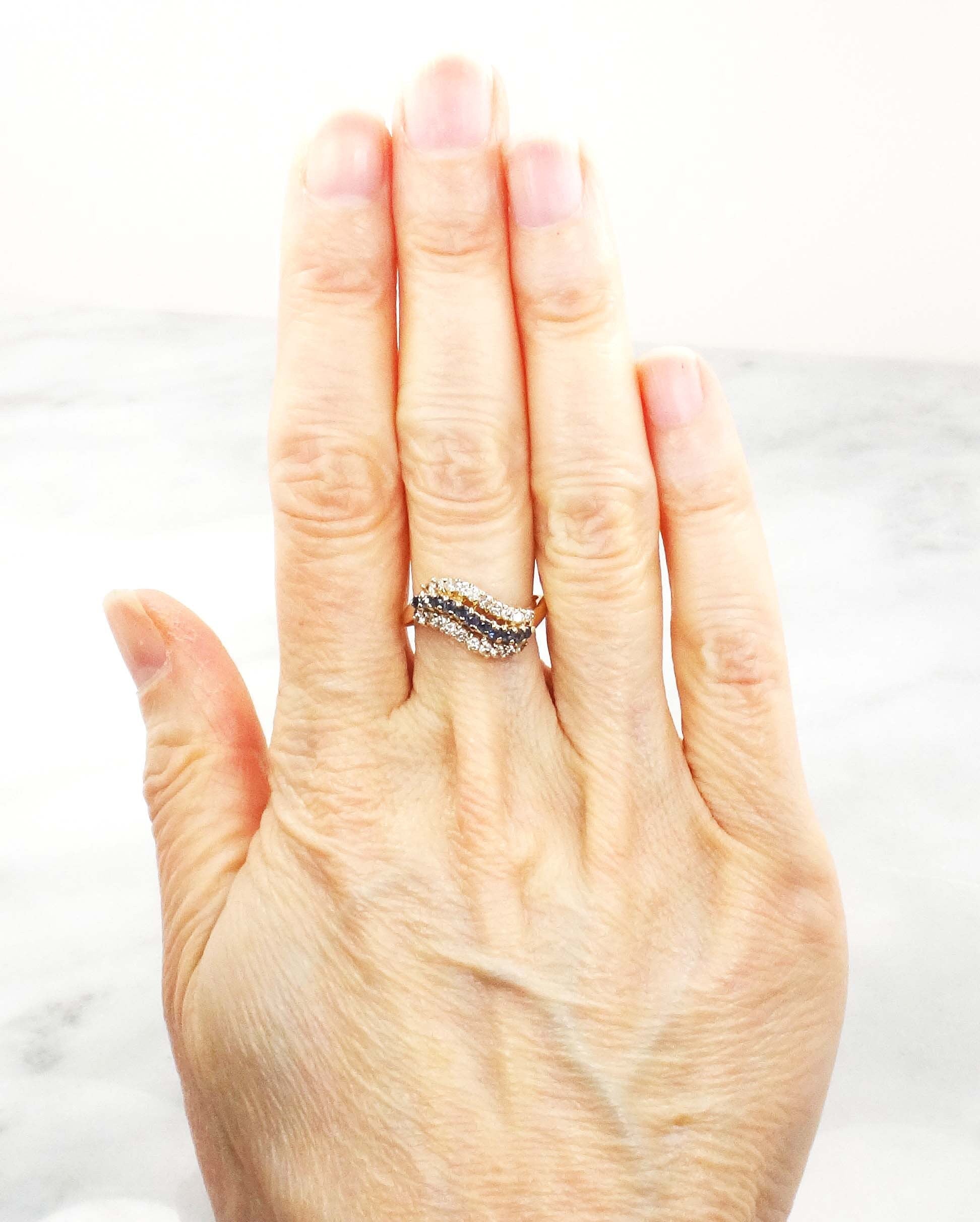 Vintage 14k Yellow Gold Sapphire and Diamond Ring - September Birthstone, Size 5.75, Circa 1990's