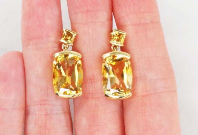 Vintage 14k Gold Citrine Dangle Earrings: November Birthstone