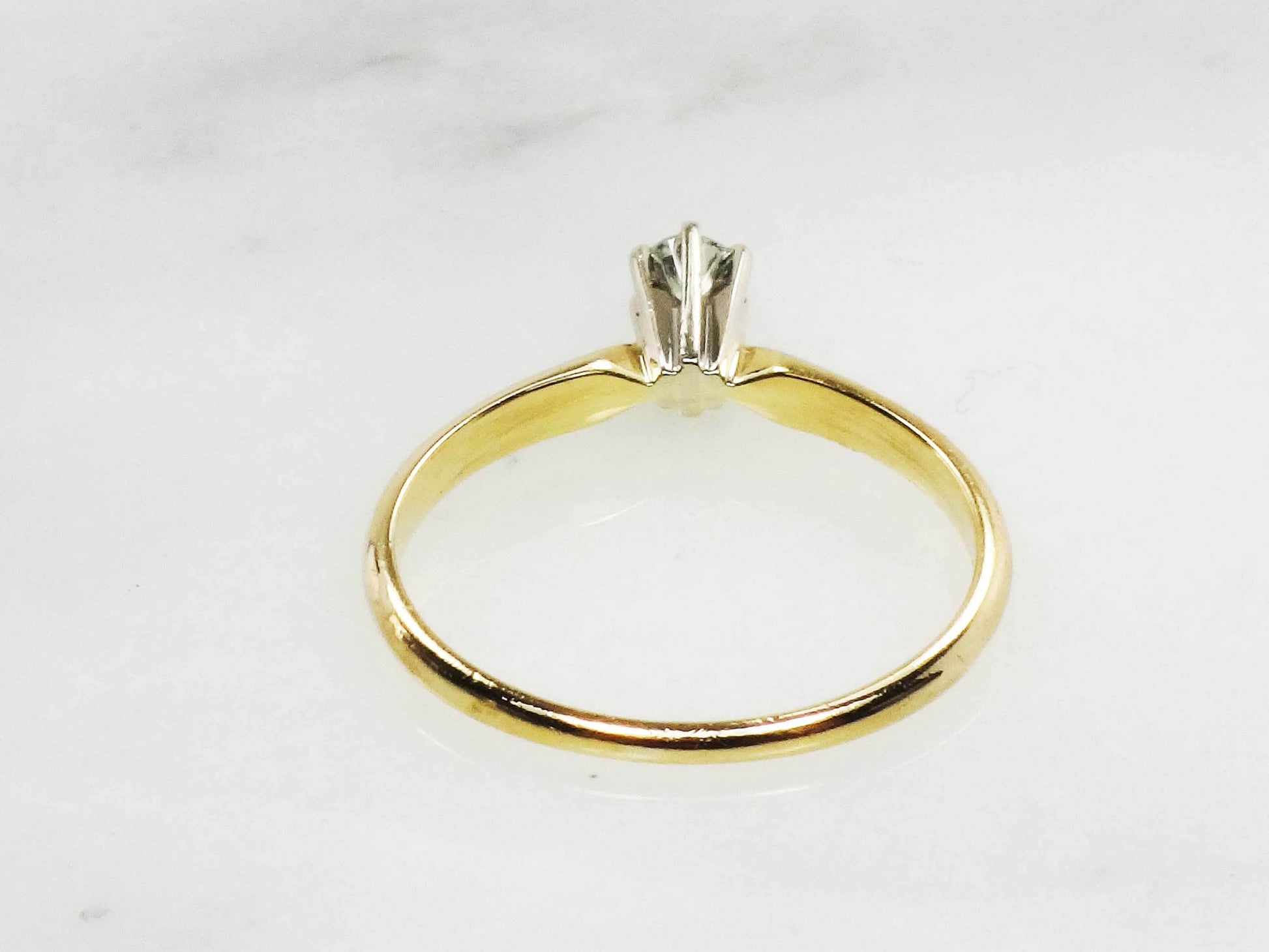 Vintage .15 Carat Diamond Engagement Ring: 14k Yellow Gold Solitaire, Size 6.25