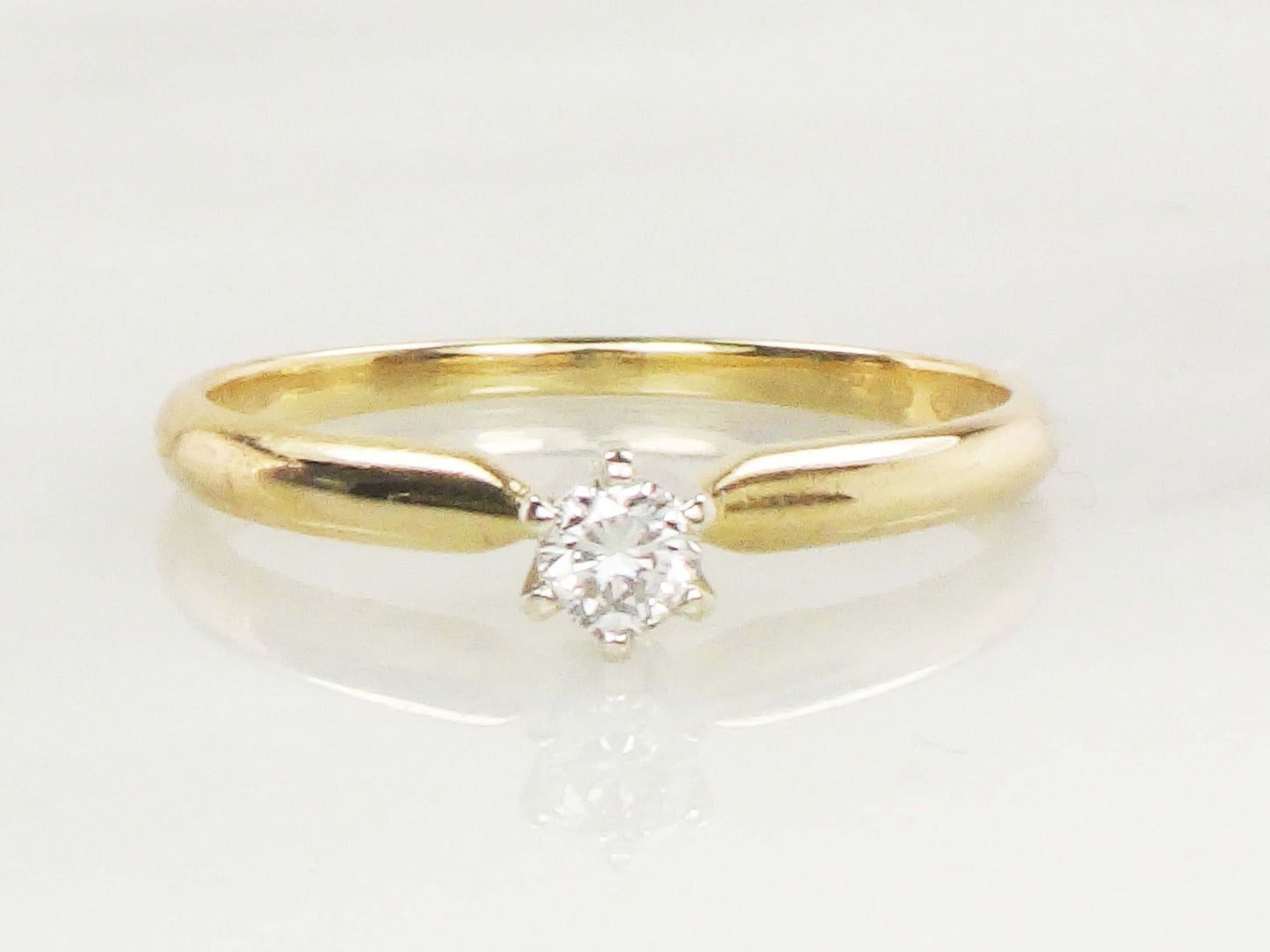 Vintage .15 Carat Diamond Engagement Ring: 14k Yellow Gold Solitaire, Size 6.25