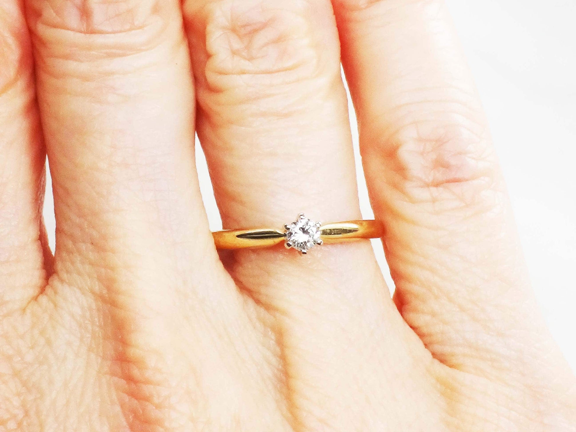 Vintage .15 Carat Diamond Engagement Ring: 14k Yellow Gold Solitaire, Size 6.25