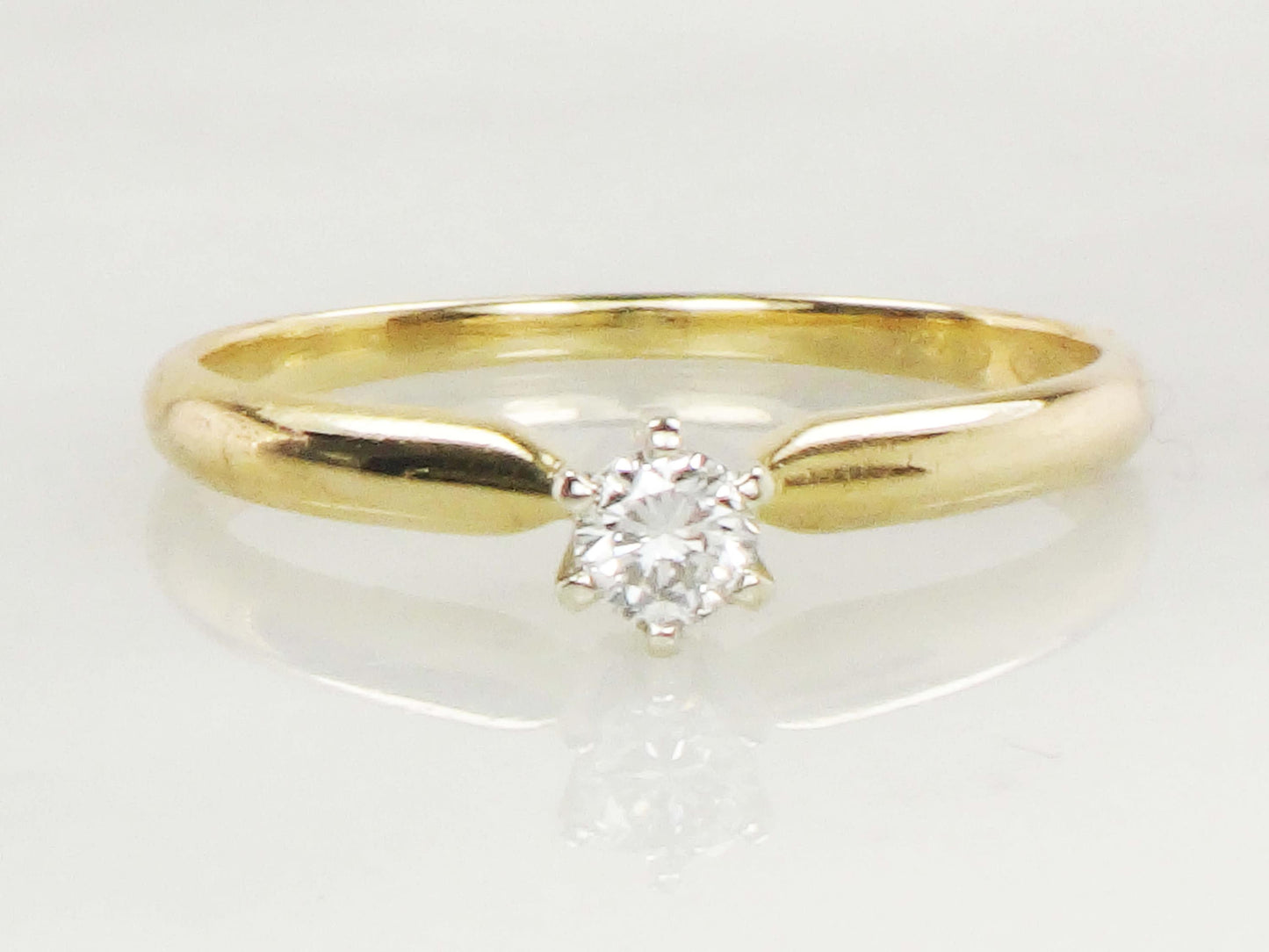 Vintage .15 Carat Diamond Engagement Ring: 14k Yellow Gold Solitaire, Size 6.25