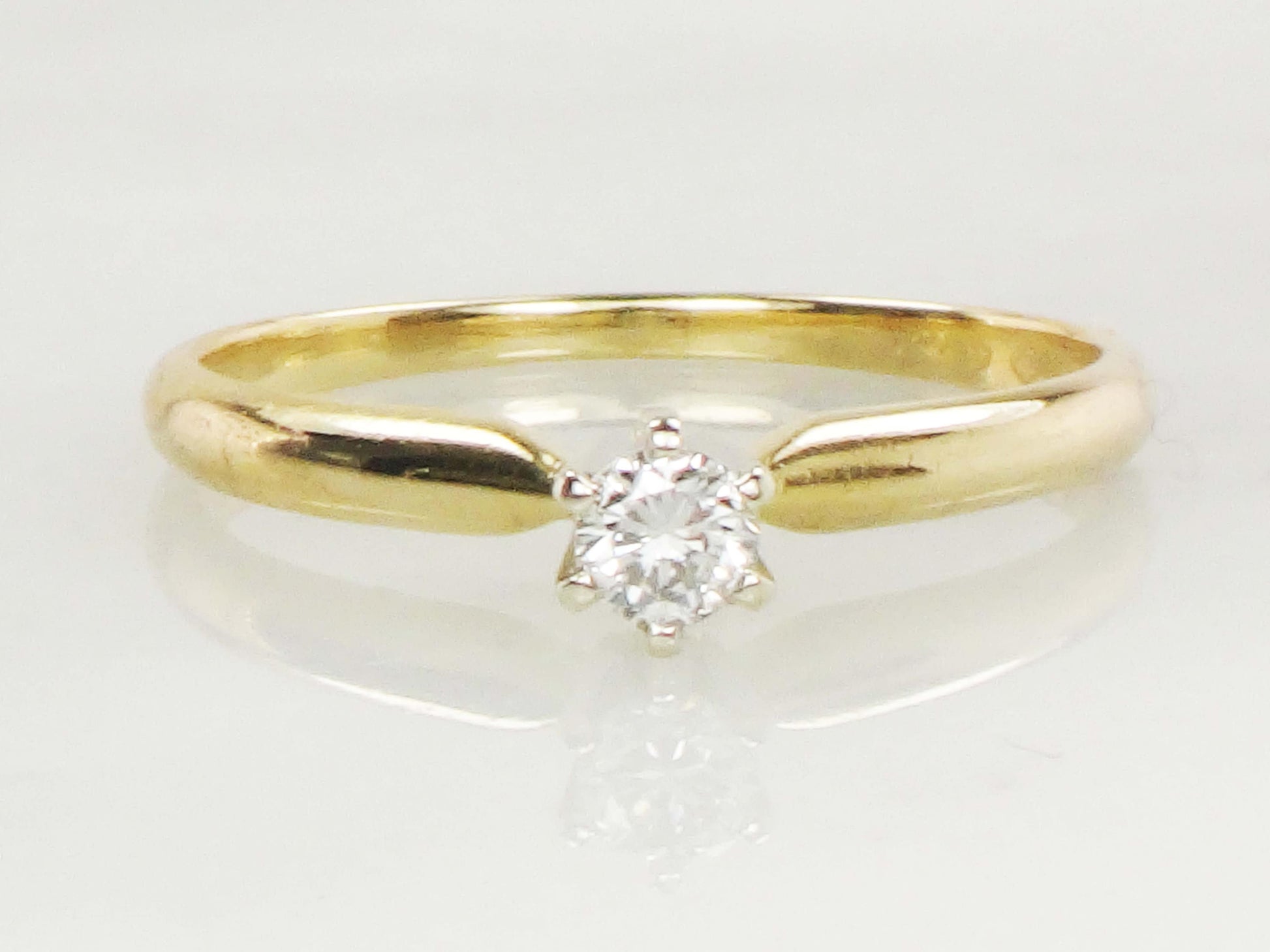 Vintage .15 Carat Diamond Engagement Ring: 14k Yellow Gold Solitaire, Size 6.25