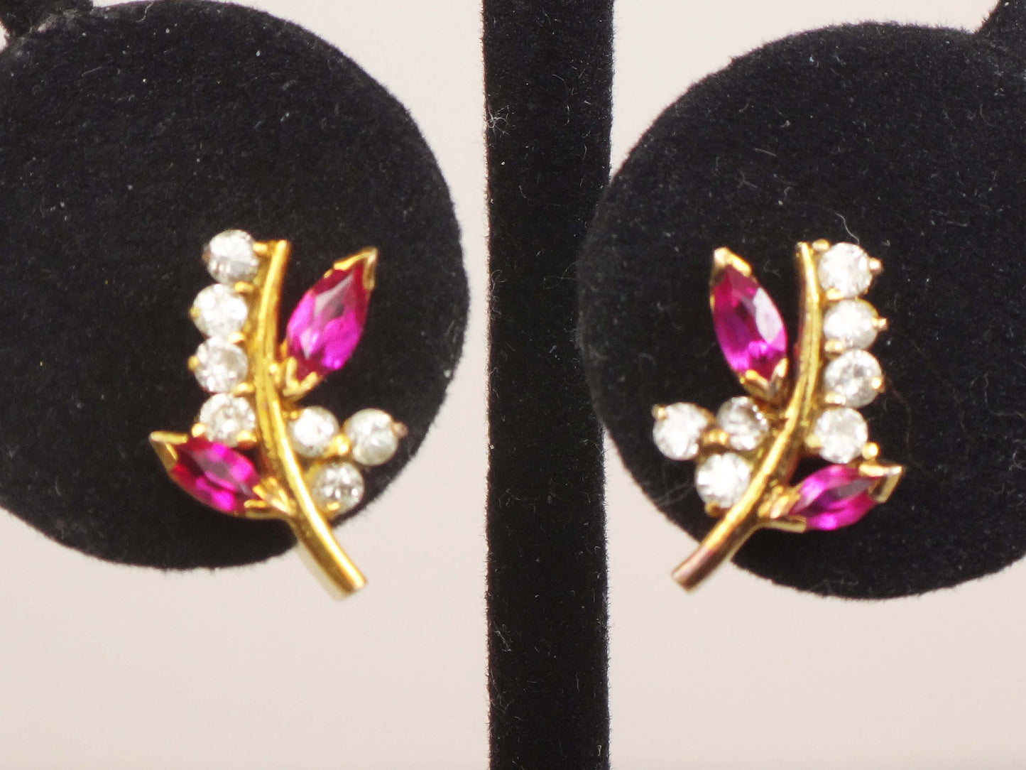 Vintage 14k Yellow Gold Ruby and Diamond Earrings, Fancy Floral Stud Earrings with July Birthstone