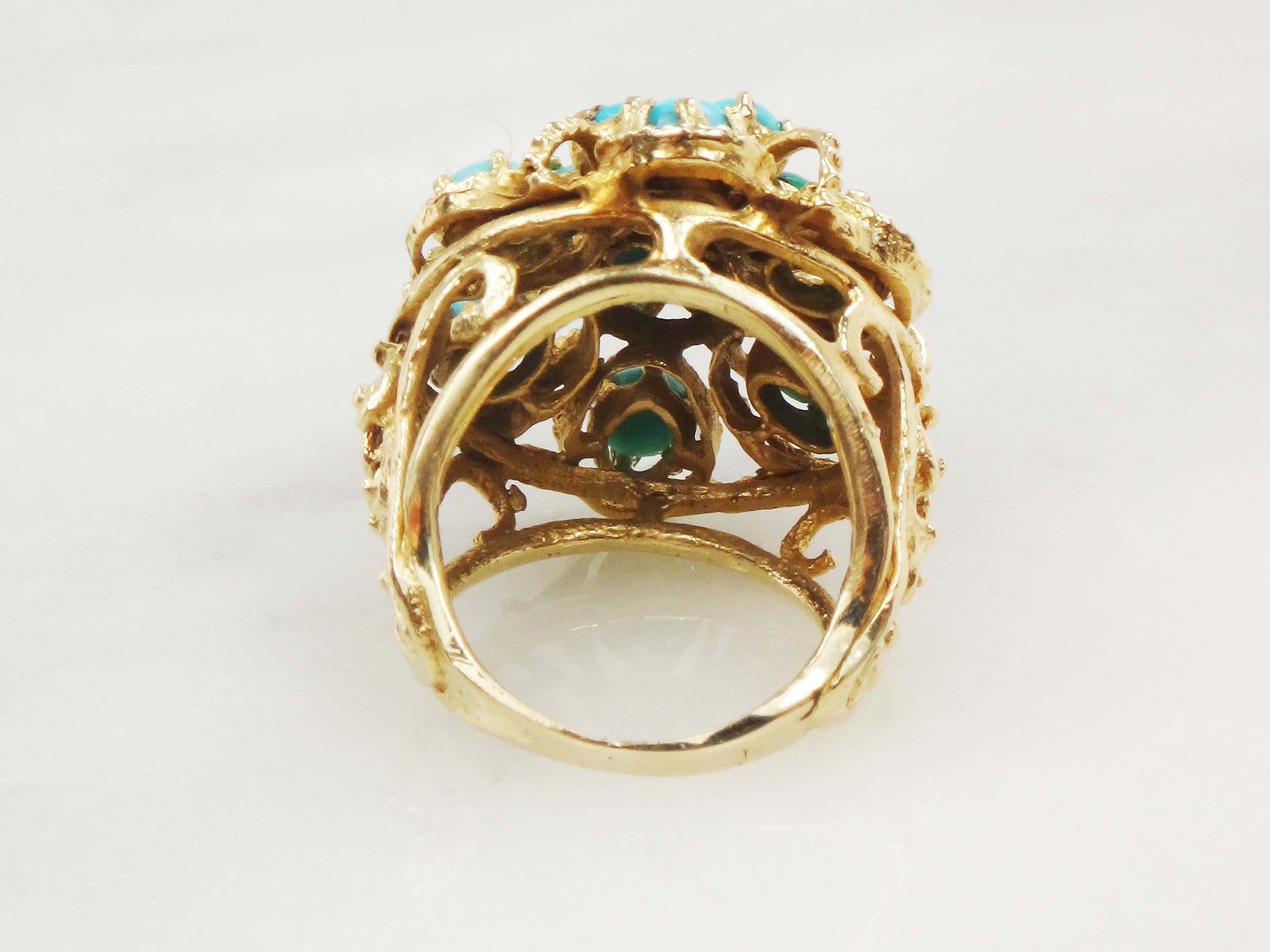 Vintage Large 14k Yellow Gold Turquoise Dome Pinky Ring Size 3