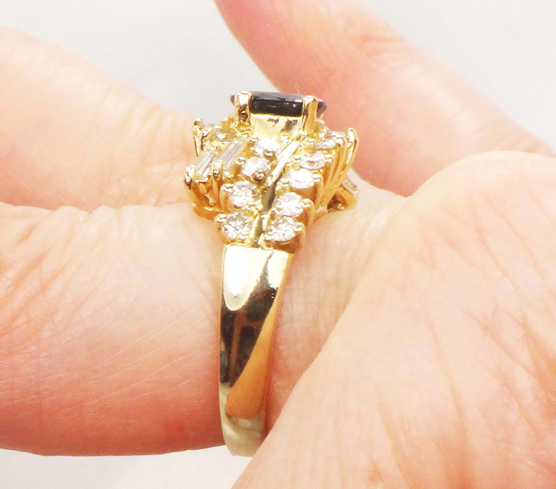 Natural Blue Sapphire and Diamond Ring - Vintage 14k Yellow Gold Oval Blue September Birthstone - Size 5.5 - Circa 1990's