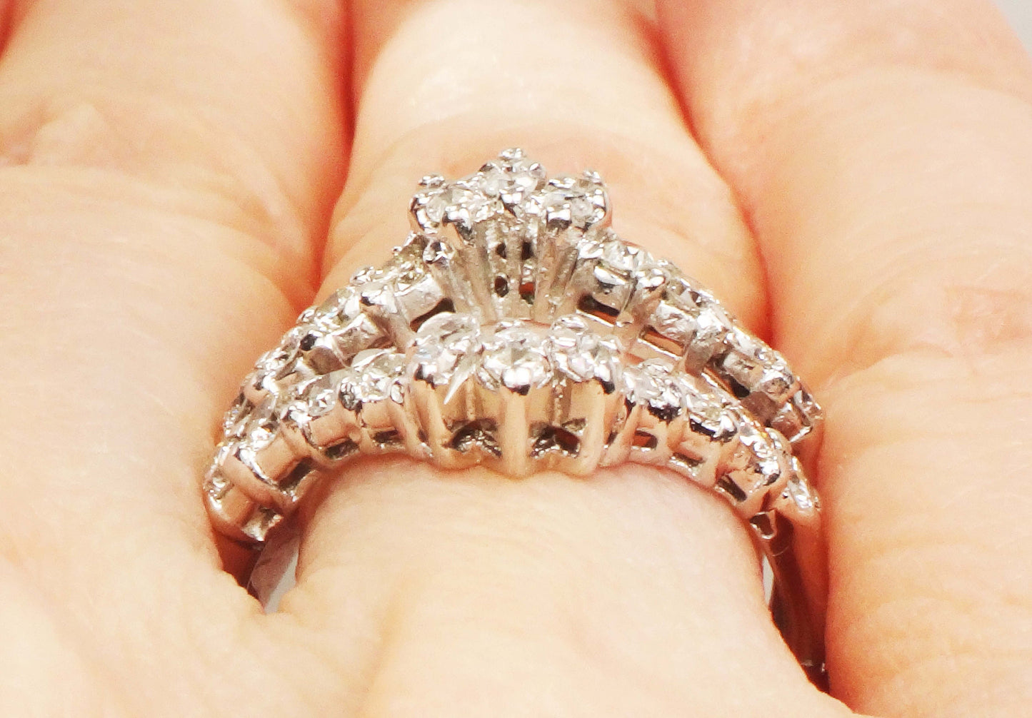 Vintage 14k White Gold Diamond Insert Ring Wedding Band Enhancer (.70 CTS, Size 5.5)