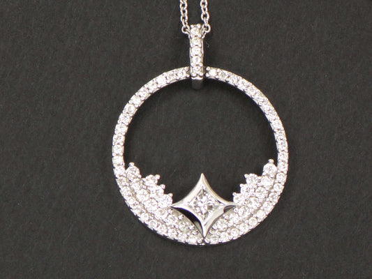 Vintage 14k Gold Natural Diamond Circle Necklace 1 CT TDW Diamond Star Design Pendant White Gold Round Diamond Necklace 18" Bridal