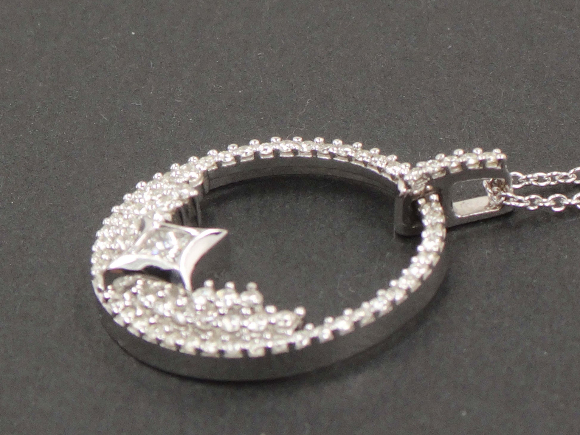 Vintage 14k Gold Natural Diamond Circle Necklace 1 CT TDW Diamond Star Design Pendant White Gold Round Diamond Necklace 18" Bridal