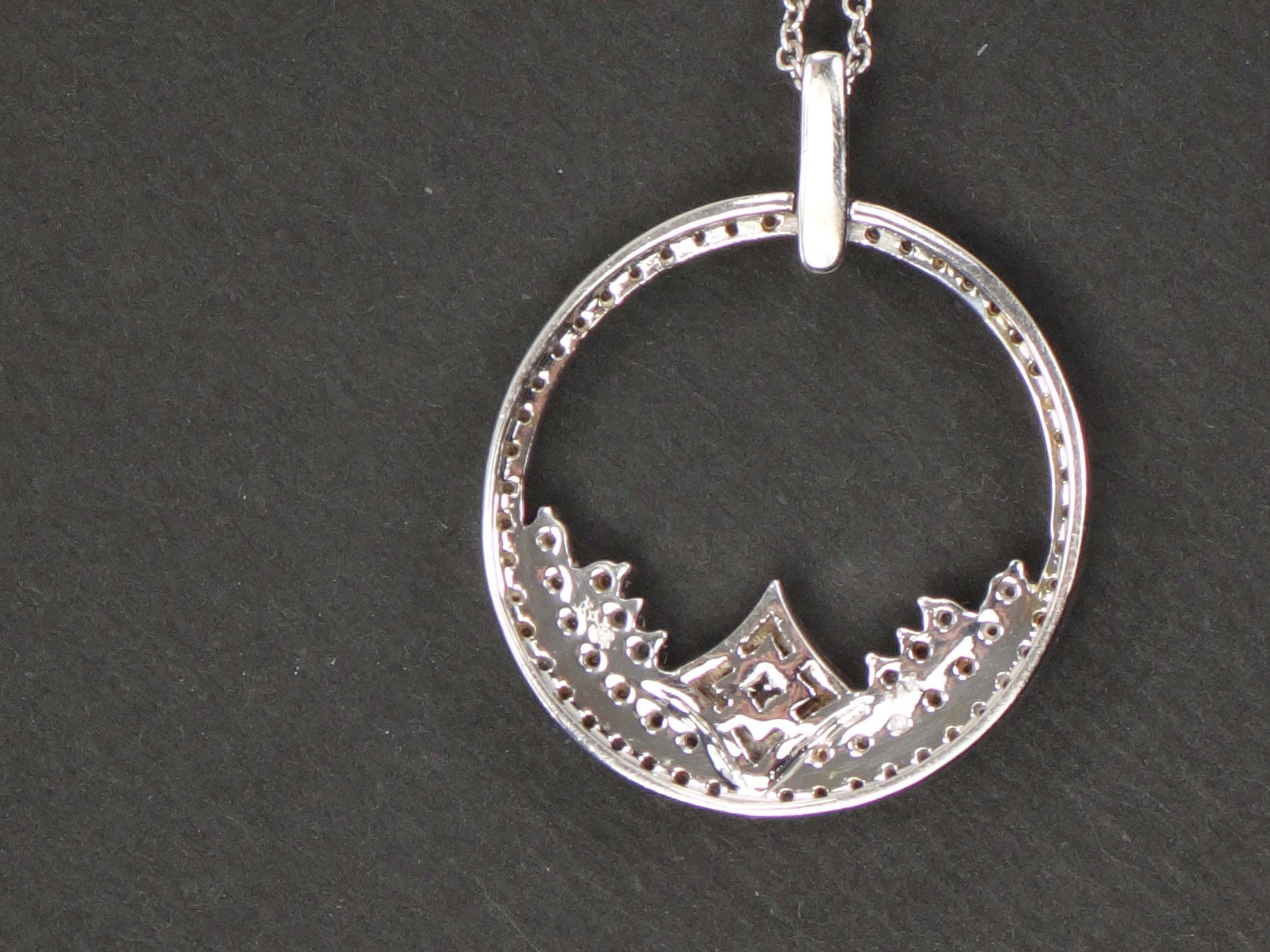 Vintage 14k Gold Natural Diamond Circle Necklace 1 CT TDW Diamond Star Design Pendant White Gold Round Diamond Necklace 18" Bridal
