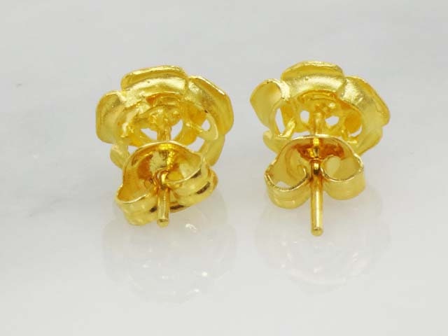 Vintage Yellow Gold Flower Stud Earrings, 21.6k 900 Gold Rose Stud Earrings