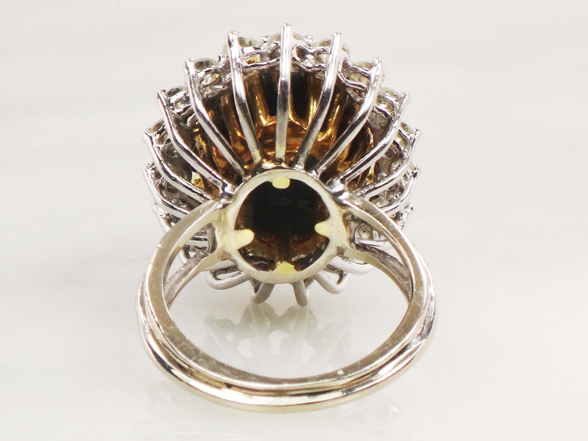 Vintage Black Star Sapphire Ring: Diamond Halo, 14k Two-Tone Gold, Size 5.25