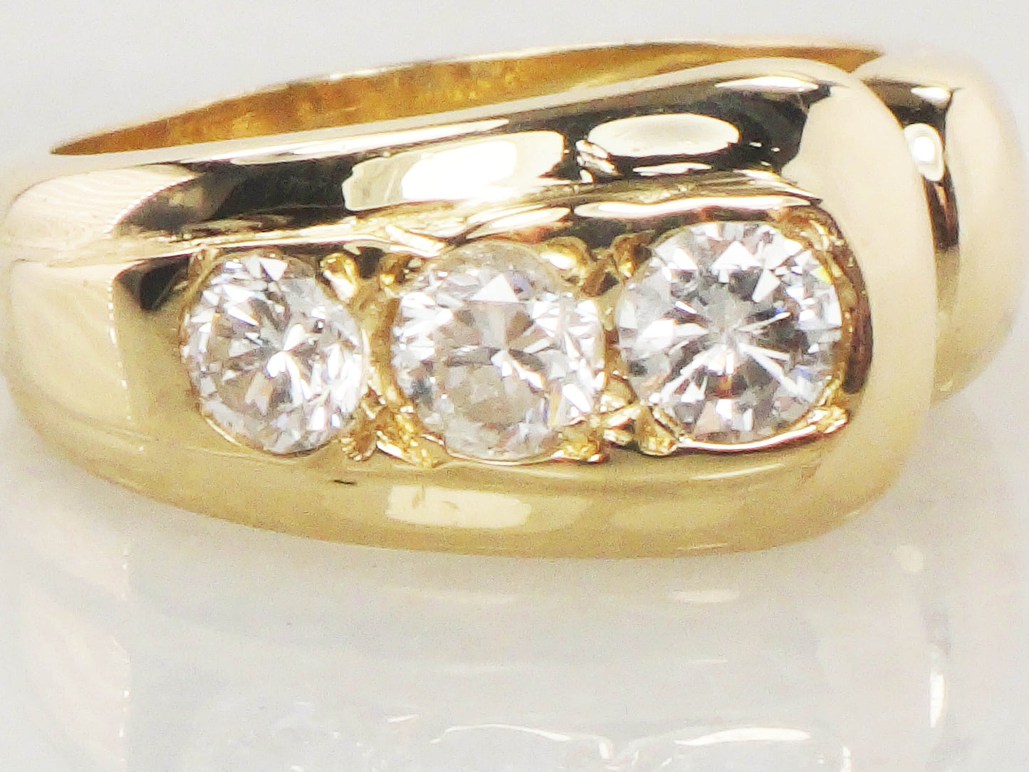 Vintage 14k Gold Three Diamond Ring: .60 Carat TDW, Size 5.5