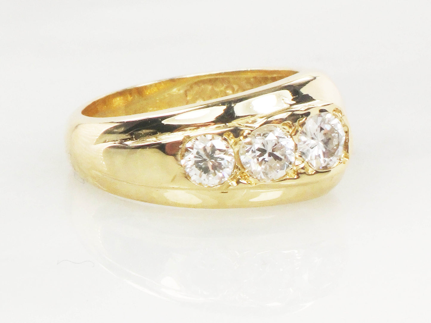 Vintage 14k Gold Three Diamond Ring: .60 Carat TDW, Size 5.5