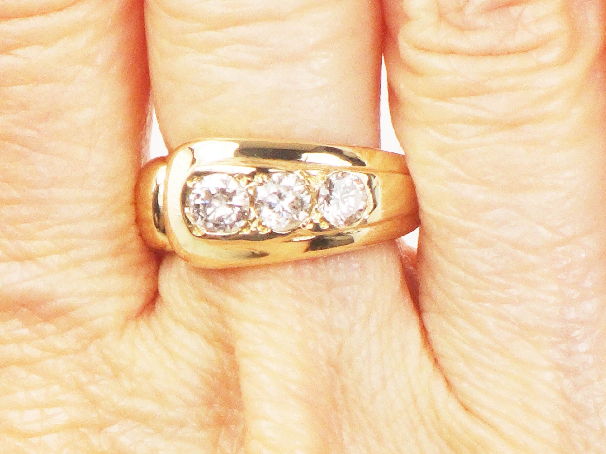 Vintage 14k Gold Three Diamond Ring: .60 Carat TDW, Size 5.5