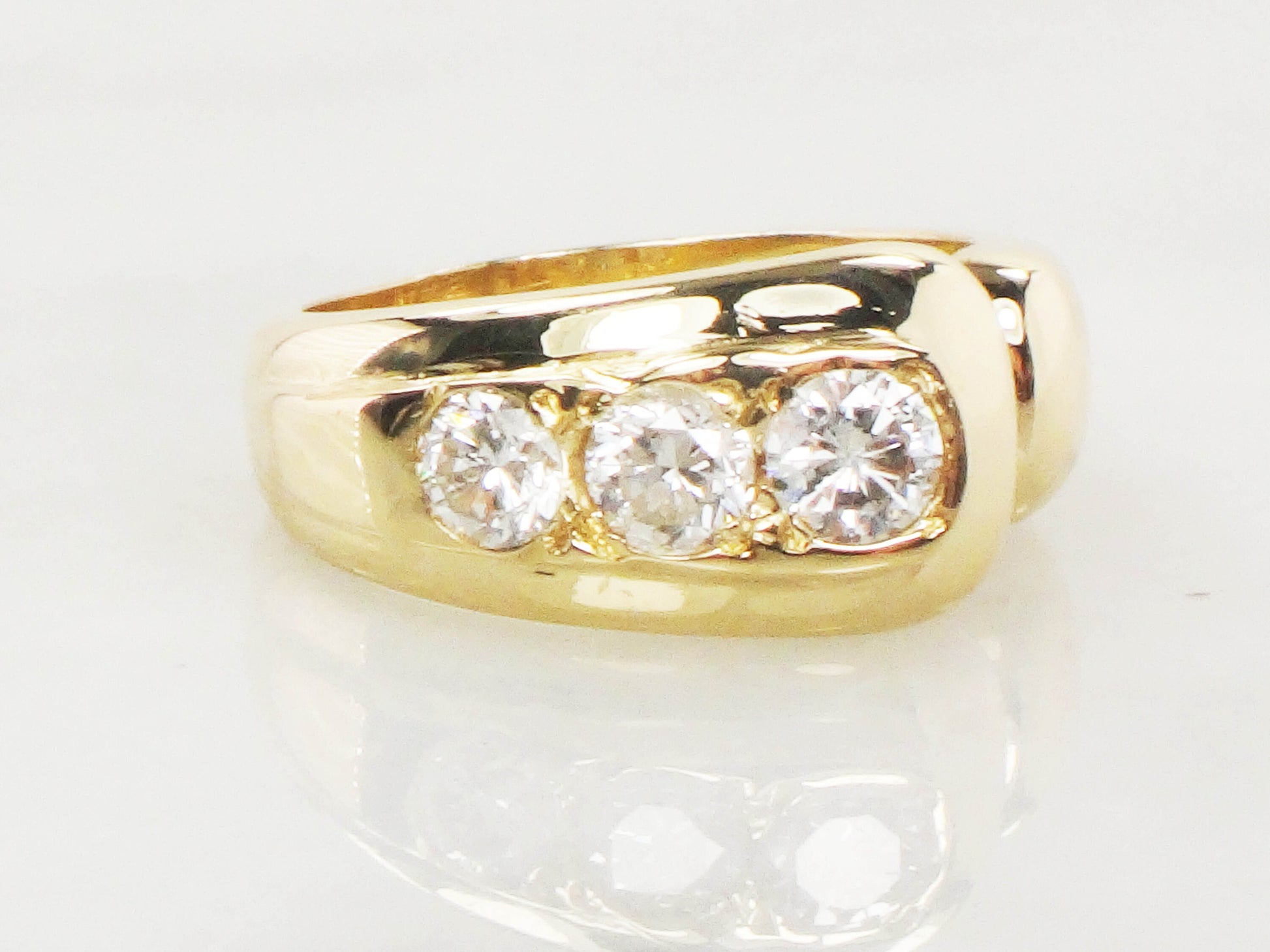 Vintage 14k Gold Three Diamond Ring: .60 Carat TDW, Size 5.5
