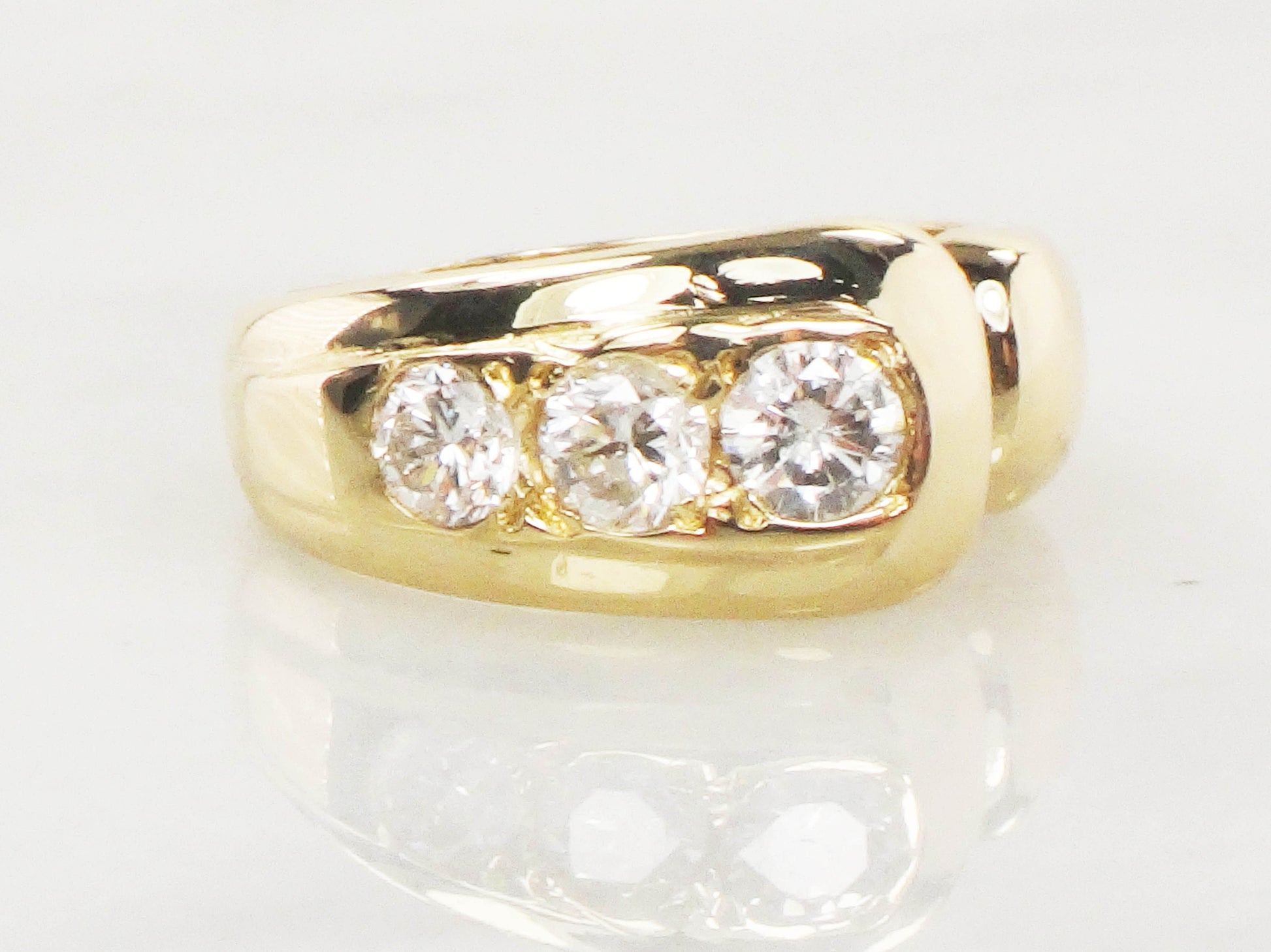 Vintage 14k Gold Three Diamond Ring: .60 Carat TDW, Size 5.5