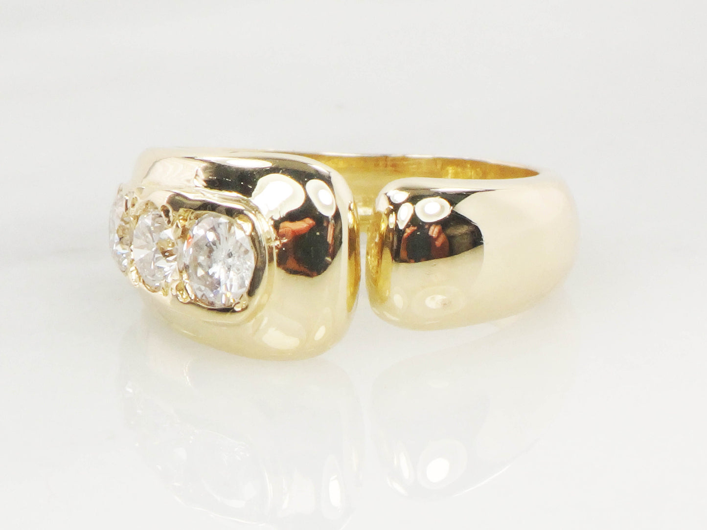 Vintage 14k Gold Three Diamond Ring: .60 Carat TDW, Size 5.5