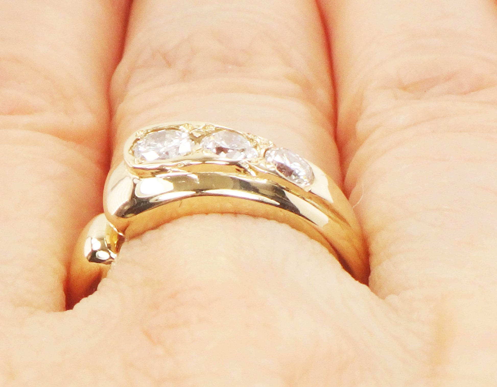 Vintage 14k Gold Three Diamond Ring: .60 Carat TDW, Size 5.5