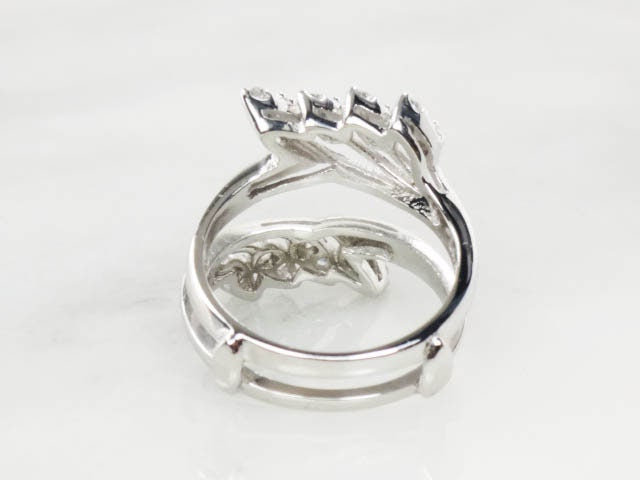 Vintage 14k White Gold Diamond Enhancer Ring: Wedding Band Insert, Size 6.25