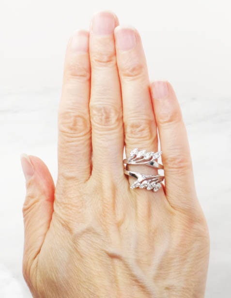 Vintage 14k White Gold Diamond Enhancer Ring: Wedding Band Insert, Size 6.25