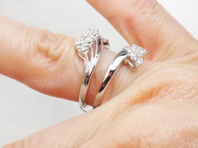 Vintage 14k White Gold Diamond Enhancer Ring: Wedding Band Insert, Size 6.25