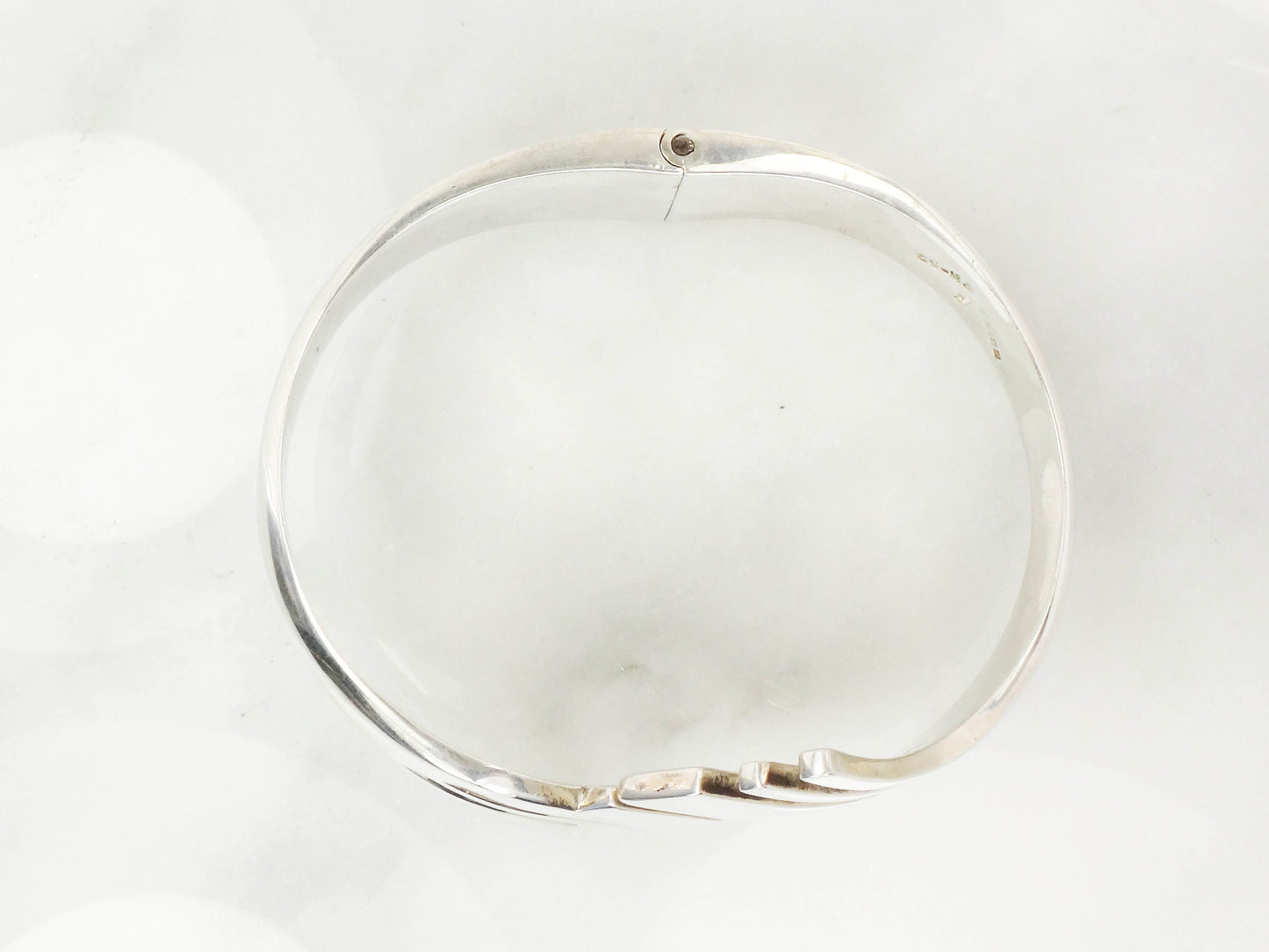 Vintage Large Sterling Silver Modernist Hinged Bangle Bracelet Heavy Taxco Mexico Silver