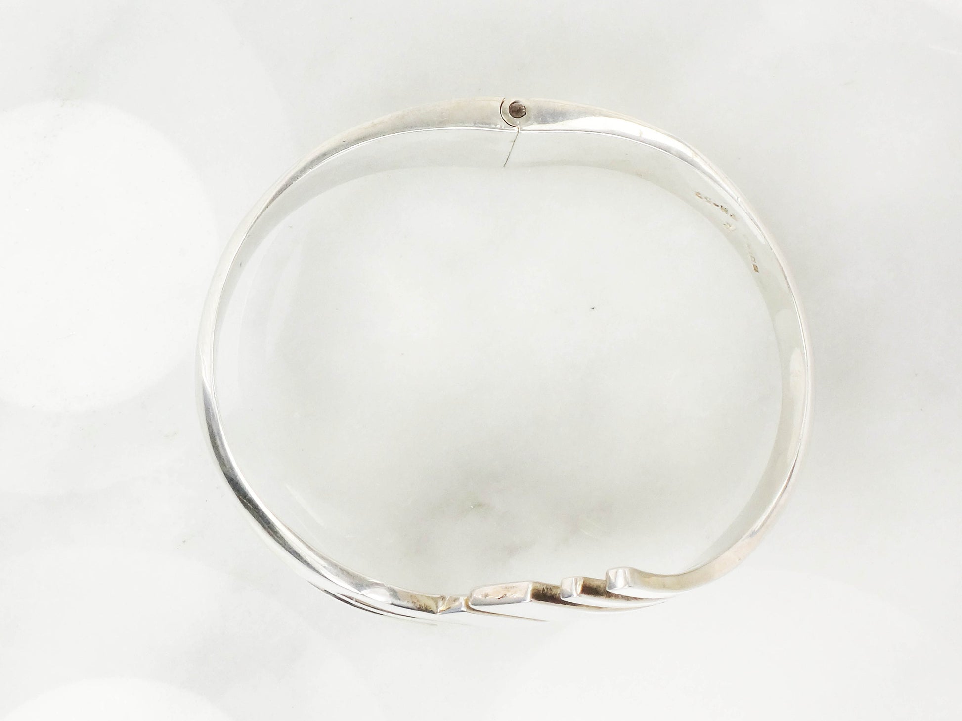 Vintage Large Sterling Silver Modernist Hinged Bangle Bracelet Heavy Taxco Mexico Silver