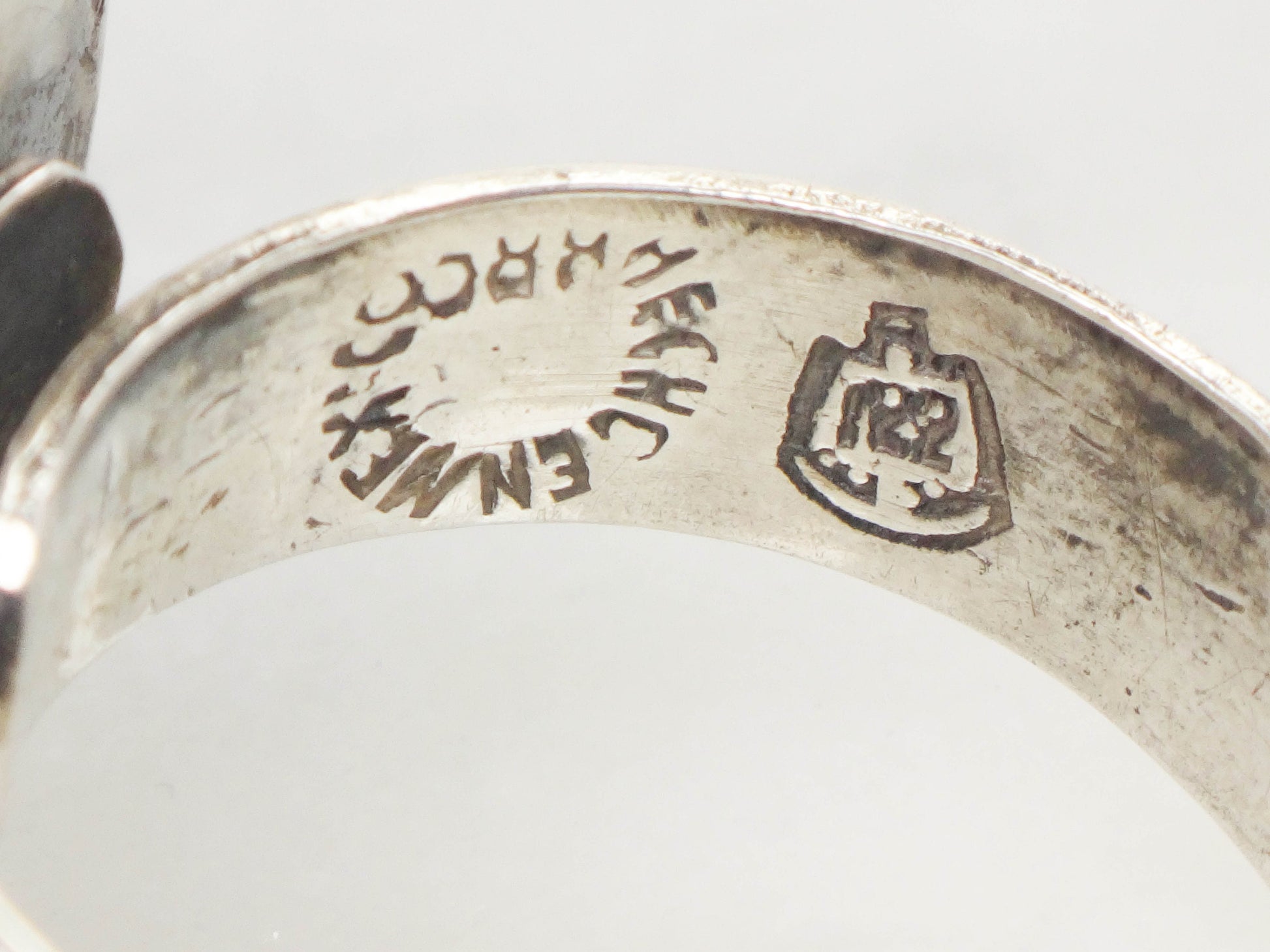 Vintage Sterling Silver Onyx Ring - Mexico Eagle Mark Black Stone Poison Ring - Adjustable Size