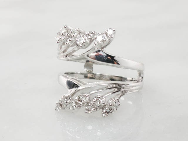 Vintage 14k White Gold Diamond Enhancer Ring: Wedding Band Insert, Size 6.25