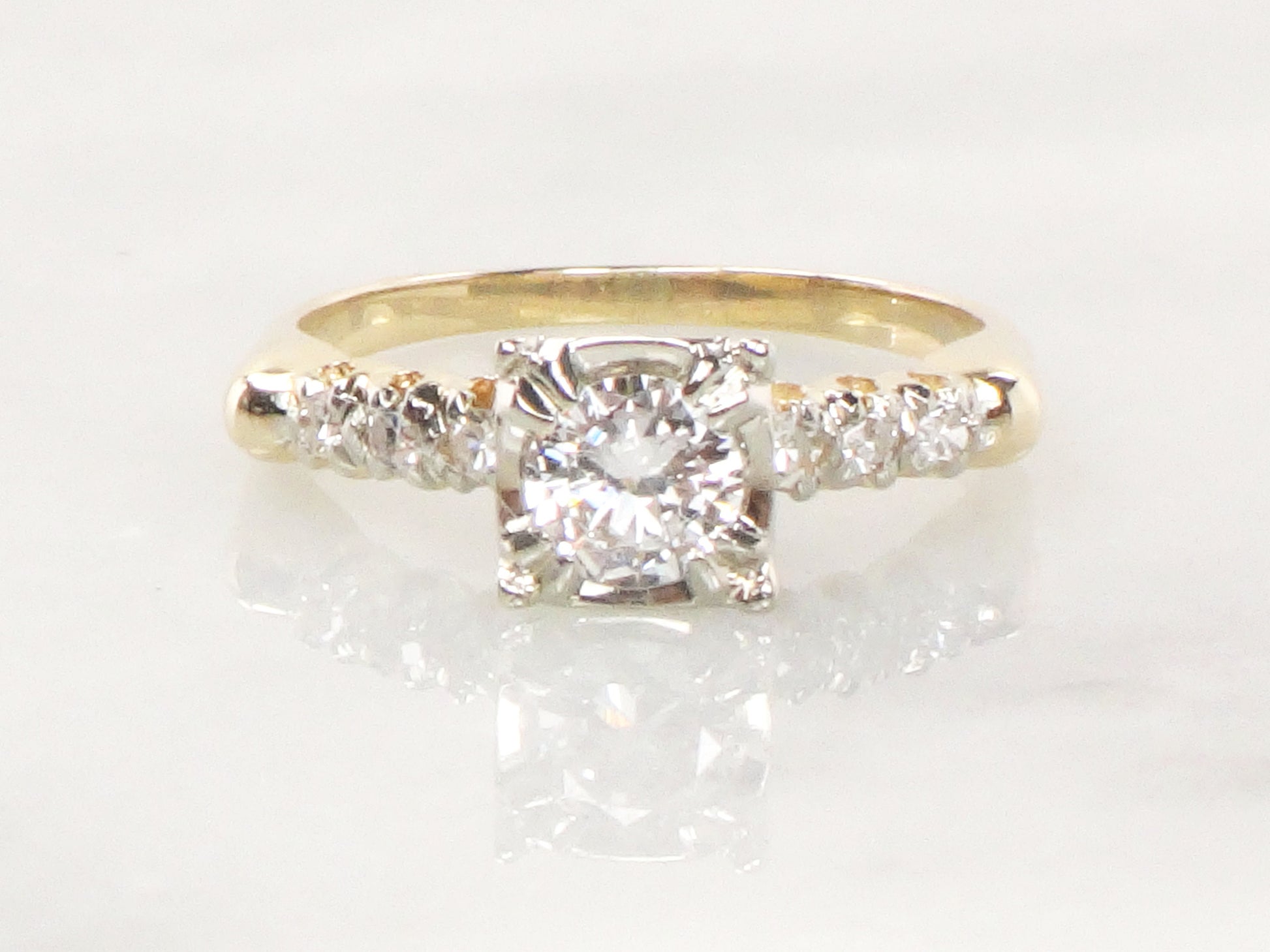 Vintage 14k Gold Diamond Engagement Ring: Transitional European Cut, Size 6.5