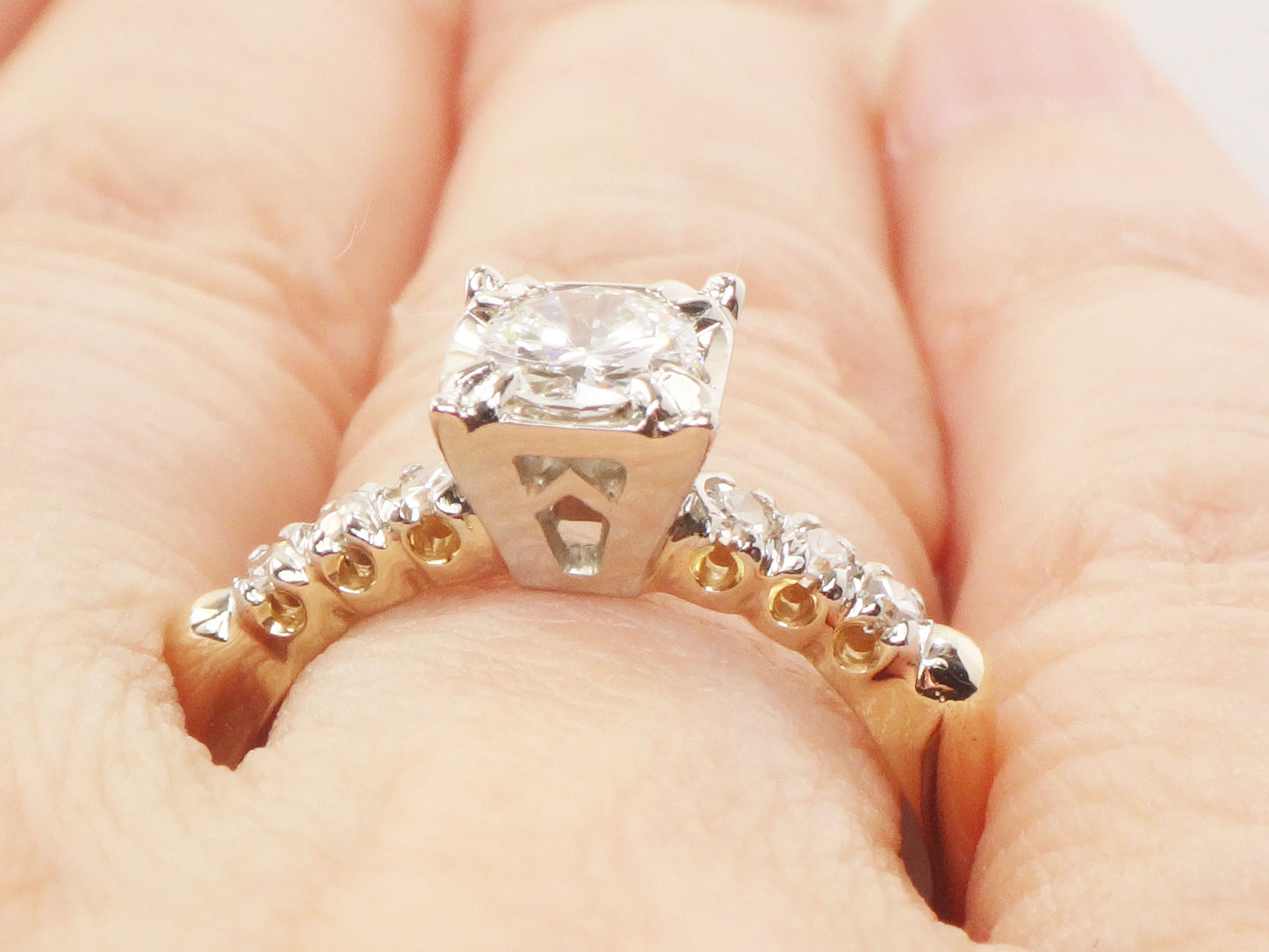 Vintage 14k Gold Diamond Engagement Ring: Transitional European Cut, Size 6.5