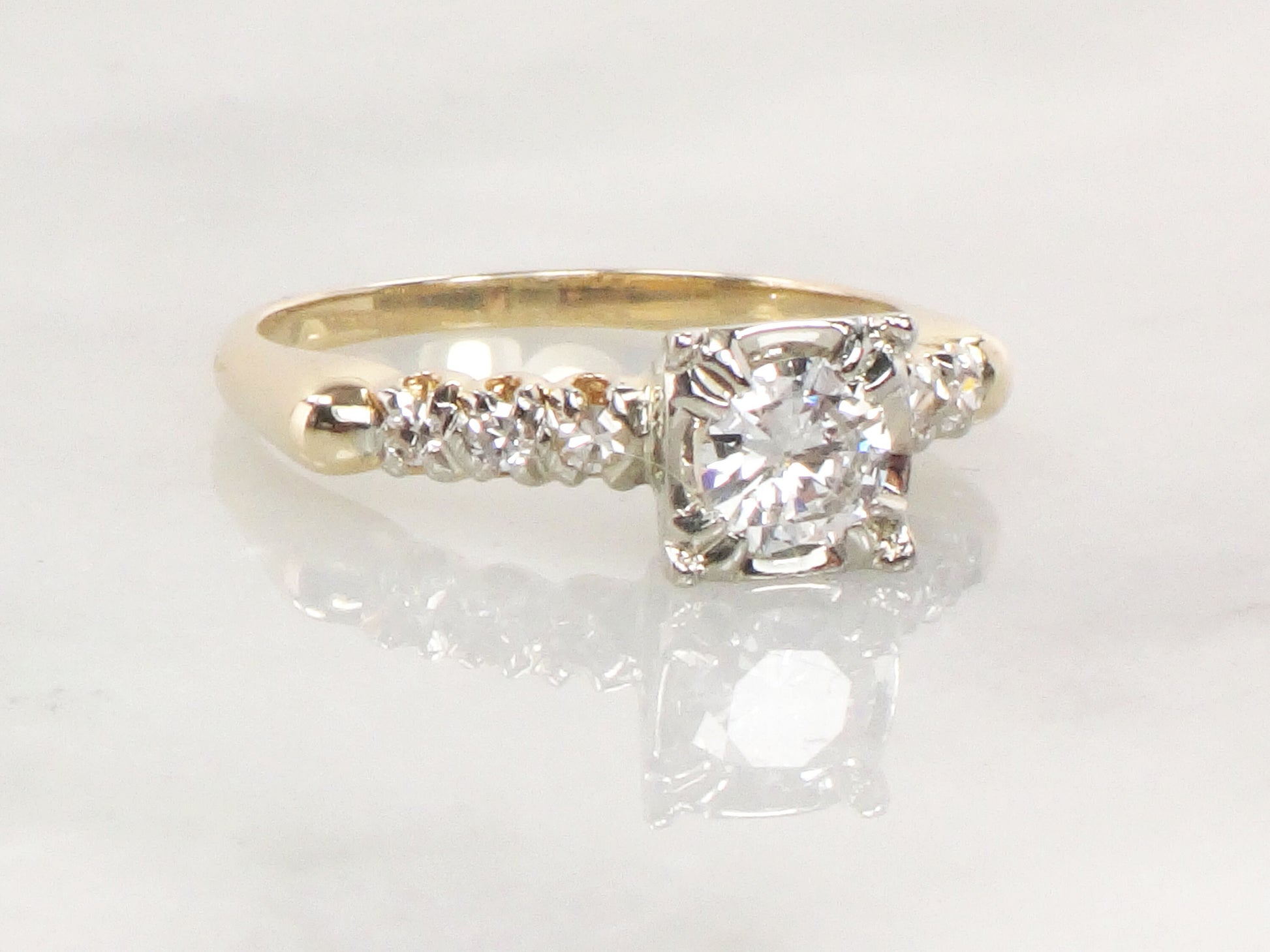 Vintage 14k Gold Diamond Engagement Ring: Transitional European Cut, Size 6.5