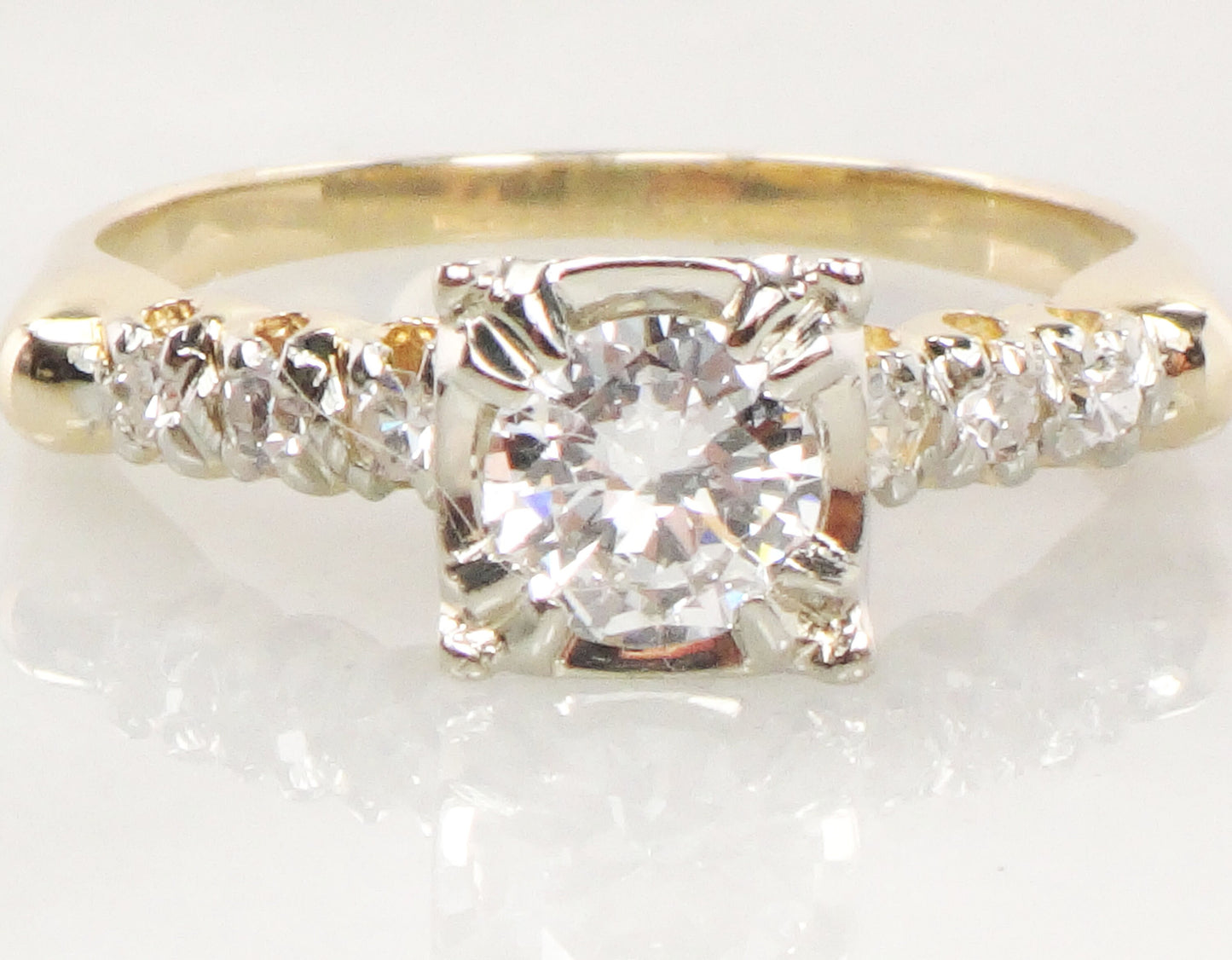 Vintage 14k Gold Diamond Engagement Ring: Transitional European Cut, Size 6.5