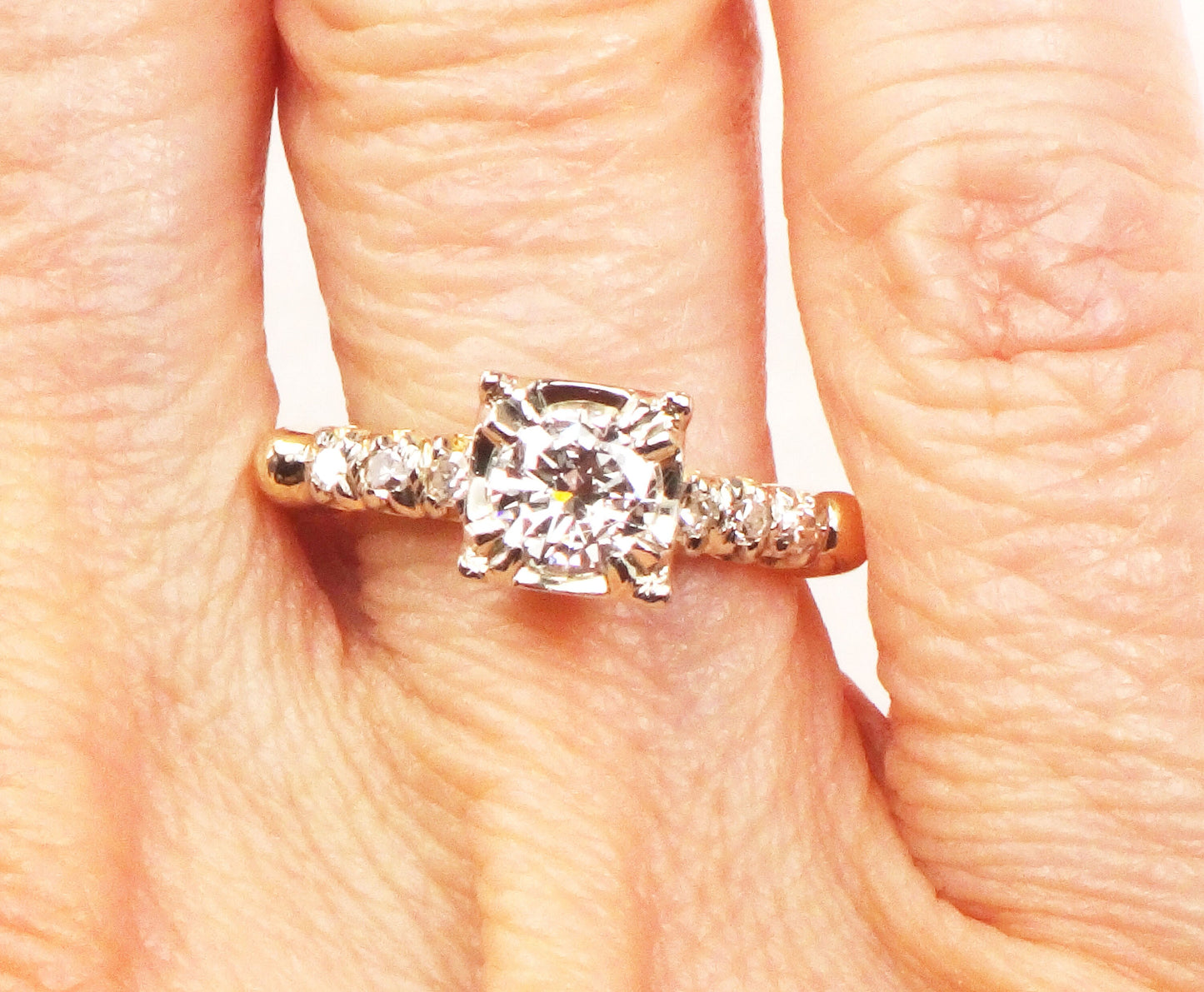 Vintage 14k Gold Diamond Engagement Ring: Transitional European Cut, Size 6.5