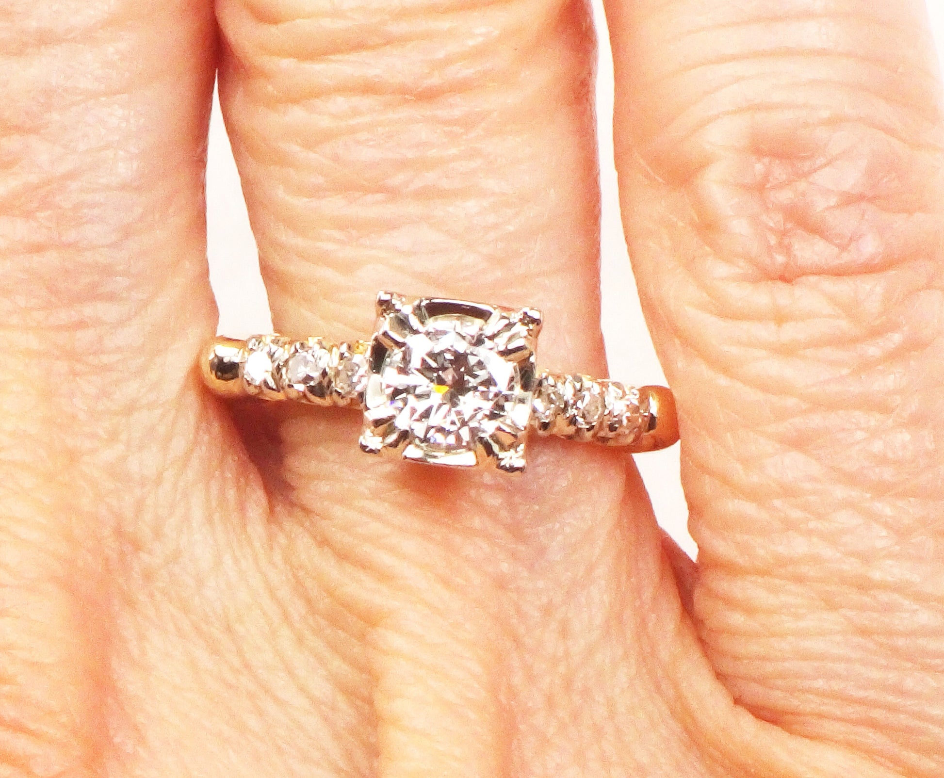 Vintage 14k Gold Diamond Engagement Ring: Transitional European Cut, Size 6.5