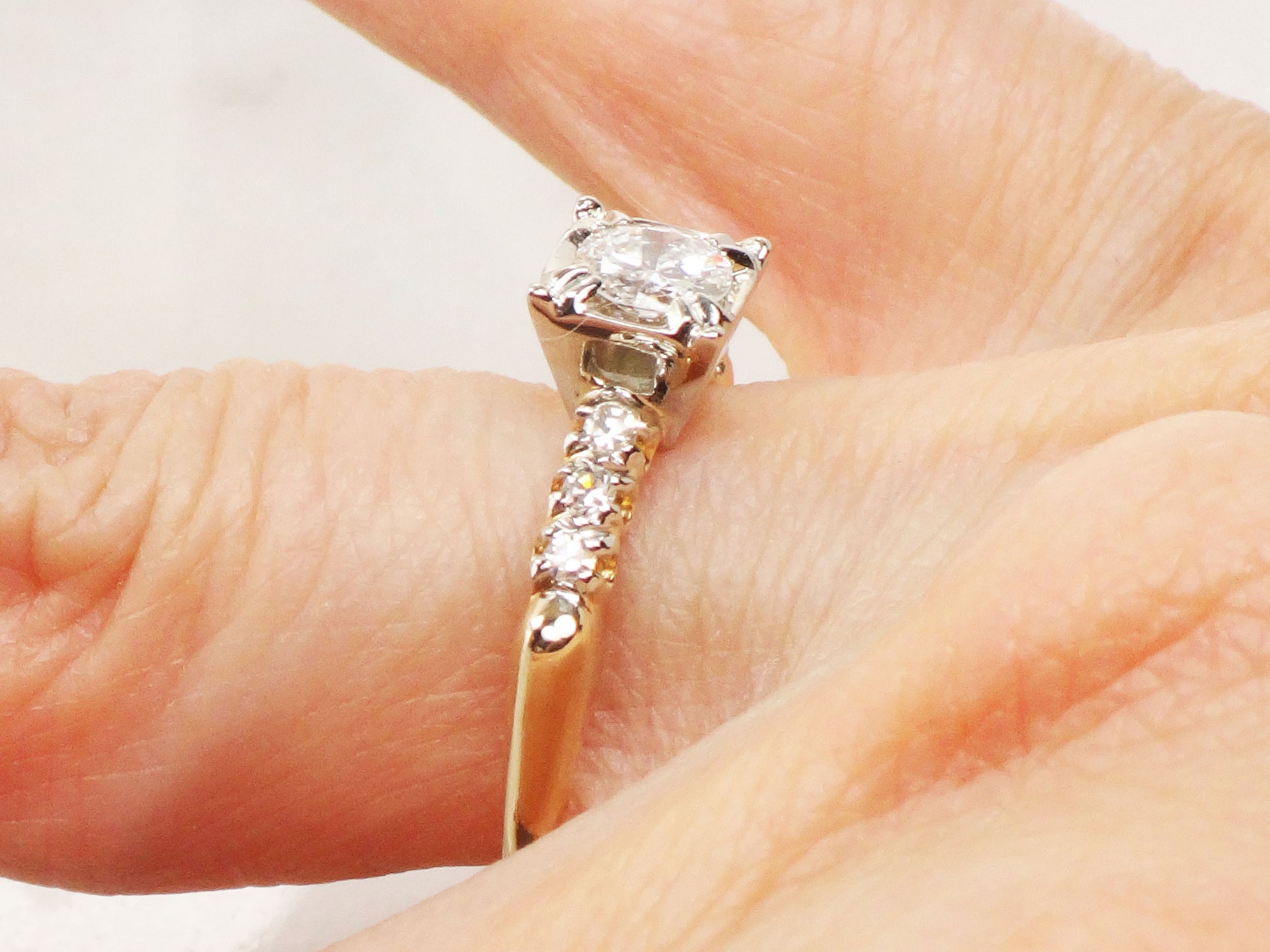 Vintage 14k Gold Diamond Engagement Ring: Transitional European Cut, Size 6.5