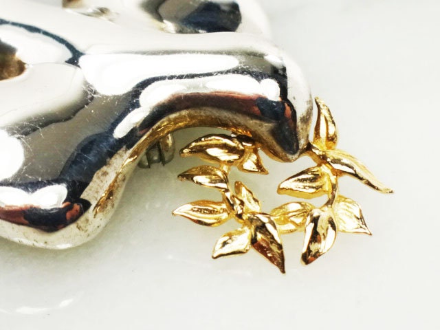 Vintage Sterling Silver and 14k Gold Peace Dove Pin BA Ballou Mixed Metal Bird Pin
