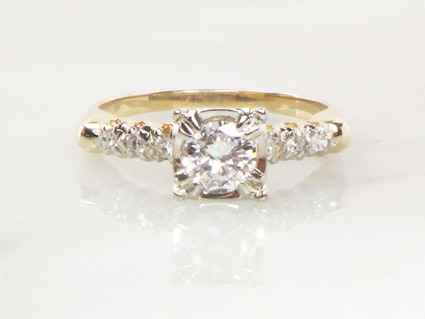 Vintage 14k Gold Natural Transitional European Cut Diamond Engagement Ring