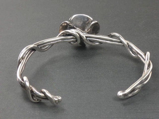 Vintage Sterling Silver Floral Cuff Bracelet Signed Dogwood Flower Twist Bracelet
