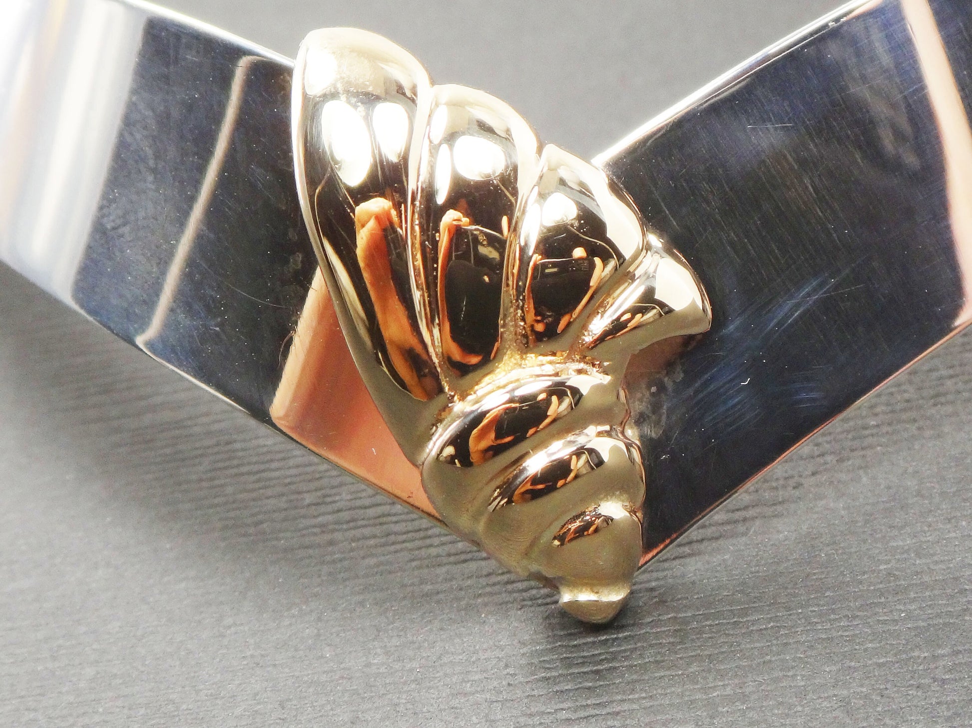 Vintage Sterling Silver and 14k Gold Shell Collar Necklace Mixed Metal Choker Wide Sterling Silver Sea Shell Necklace