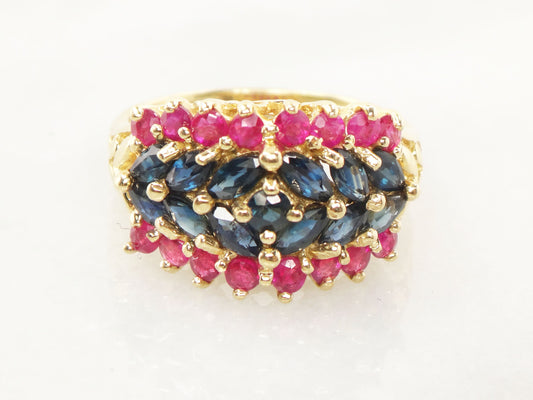 14k Gold Natural Sapphire and Ruby Ring Vintage Red and Blue Stone Ring - Size 6