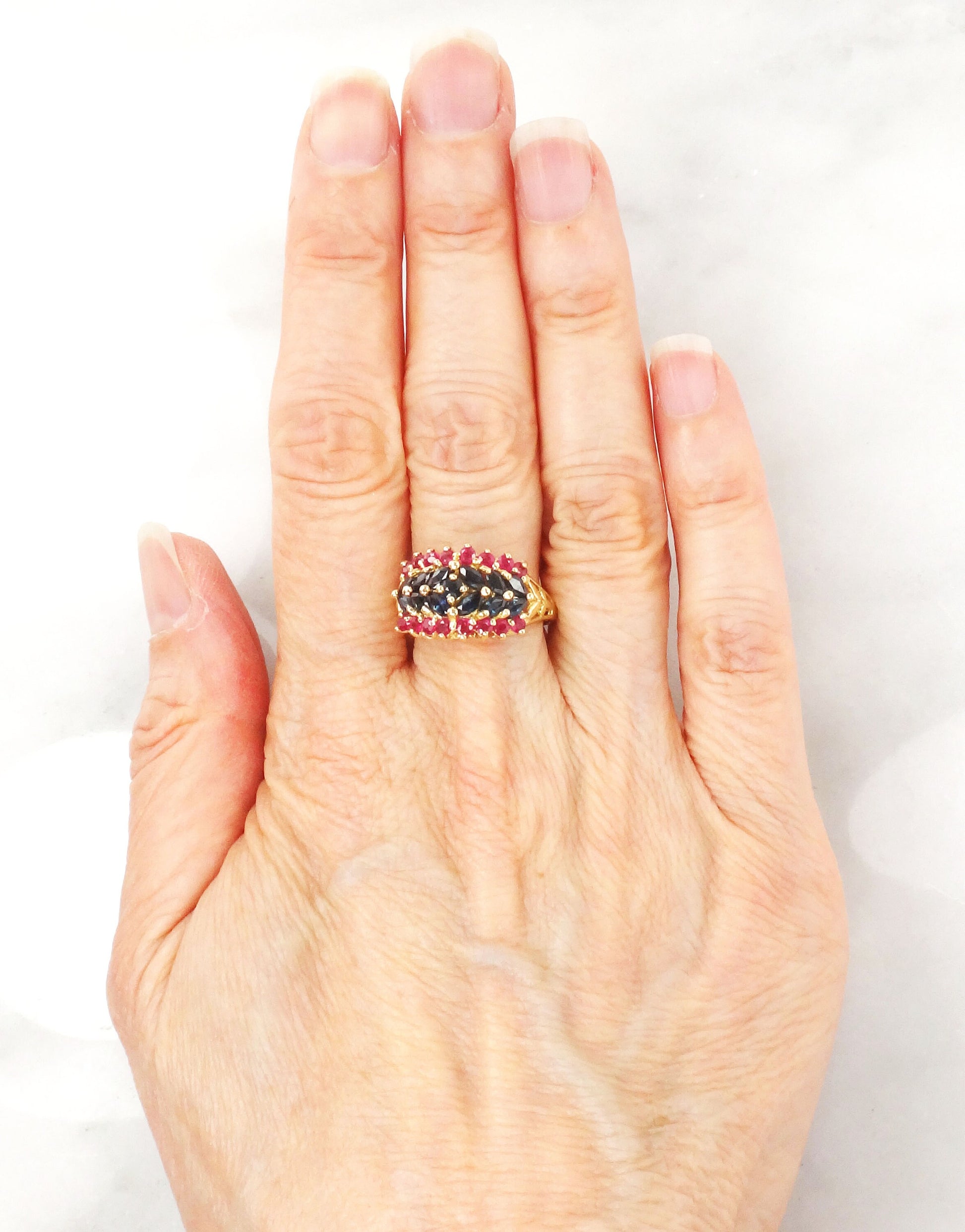 14k Gold Natural Sapphire and Ruby Ring Vintage Red and Blue Stone Ring - Size 6